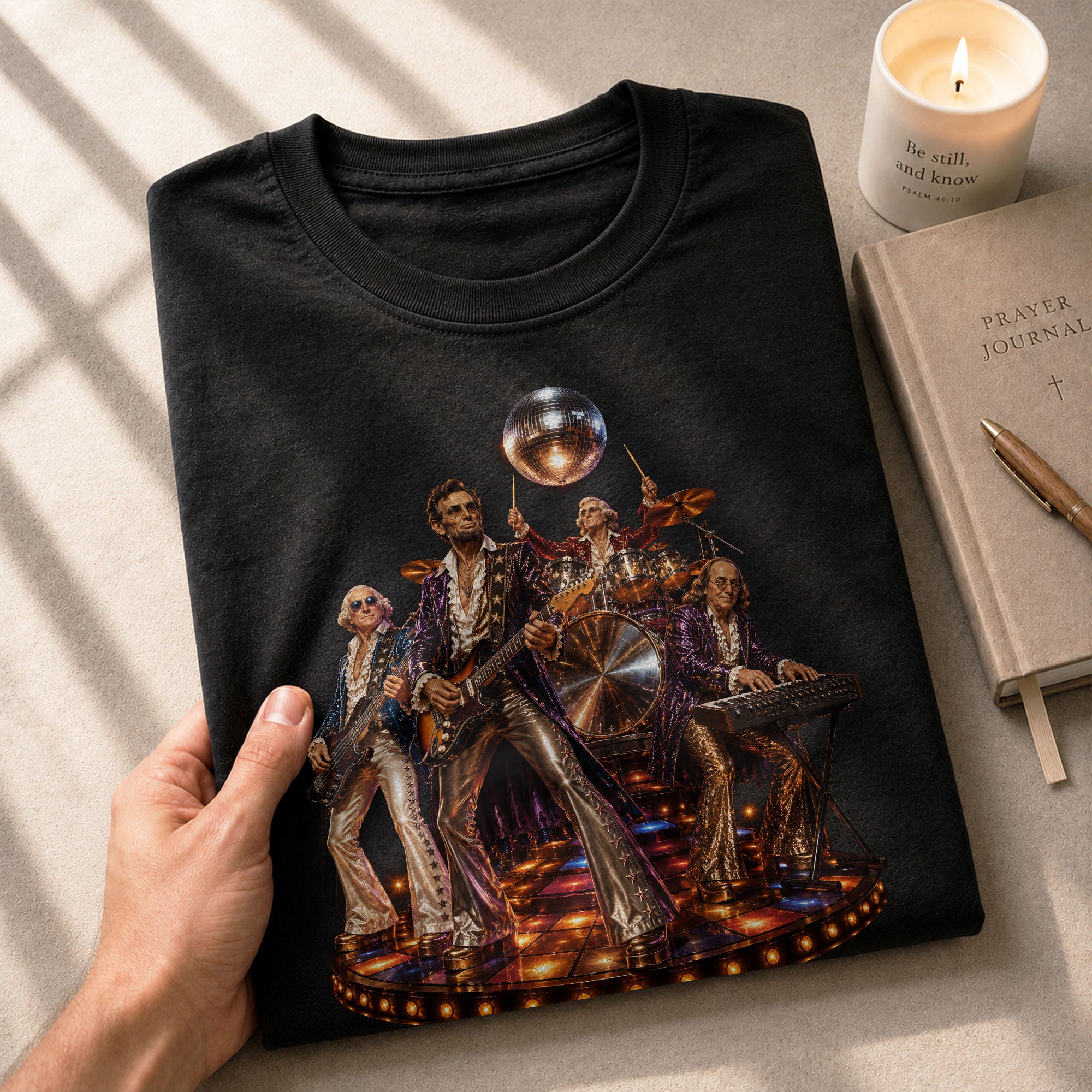 Unique Abraham Lincoln Disco Shirt - Historical Patriotic Band Graphic Print Tee - Rust Field Wear