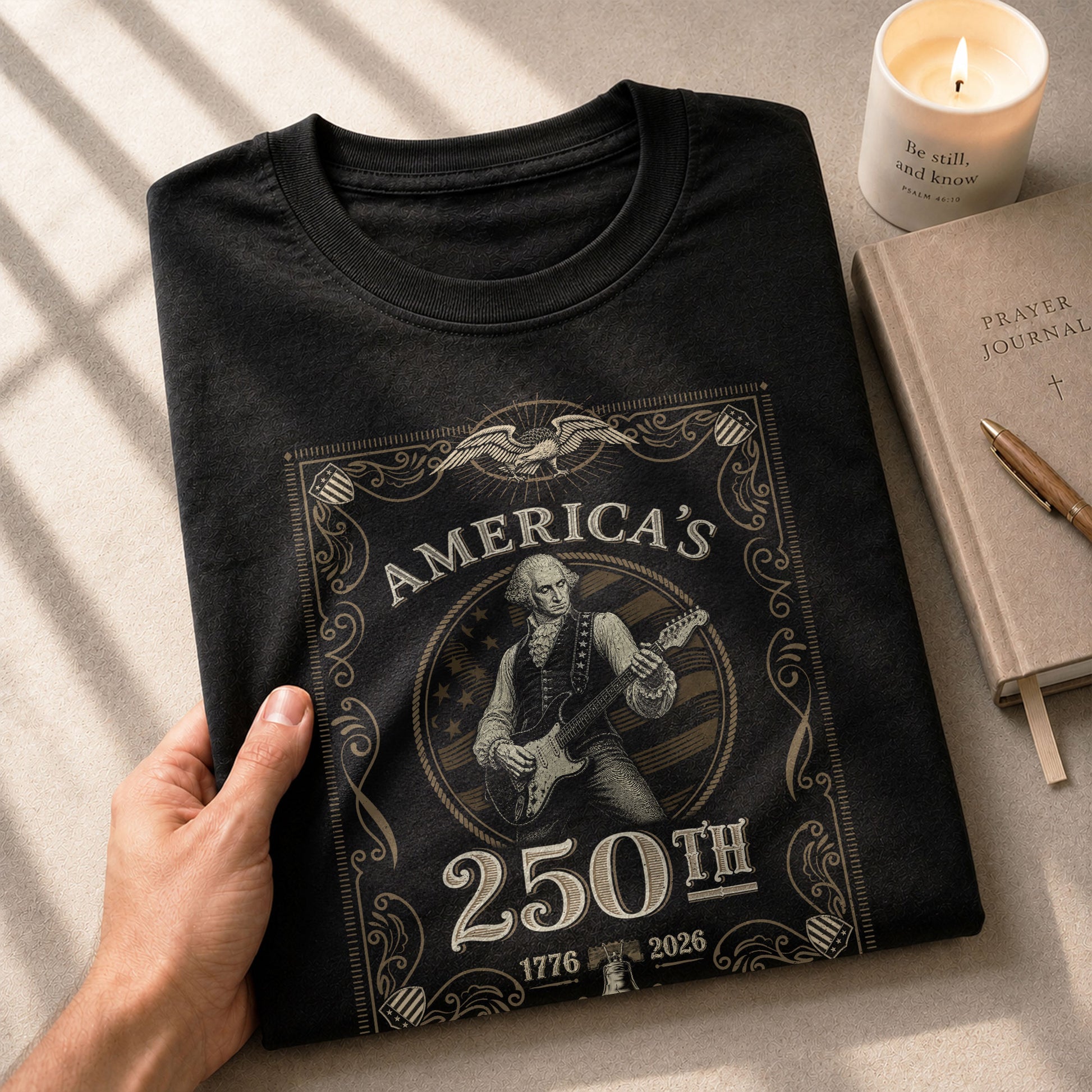 George Washington Playing Guitar 250 Years Patriotic Independence Day 2D Shirt - Rust Field Wear