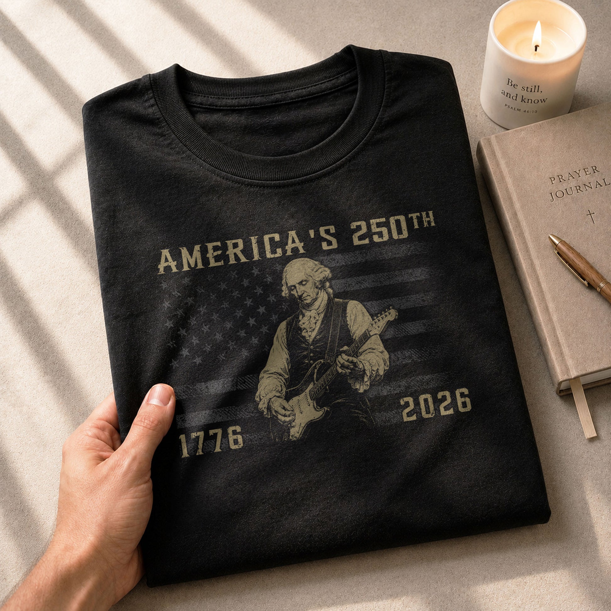 America's 250th George Washington Playing Guitar Patriotic Flag 1776-2026 Shirt - Rust Field Wear