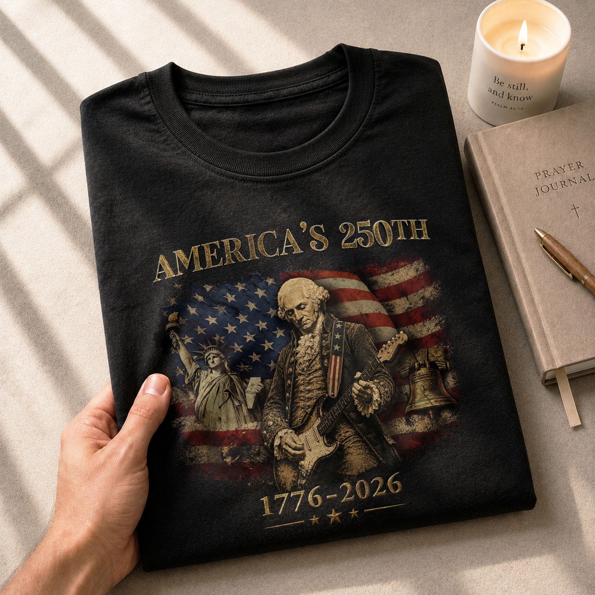 America's 250th George Washington Guitar Patriotic Flag 1776-2026 Independence Shirt - Rust Field Wear