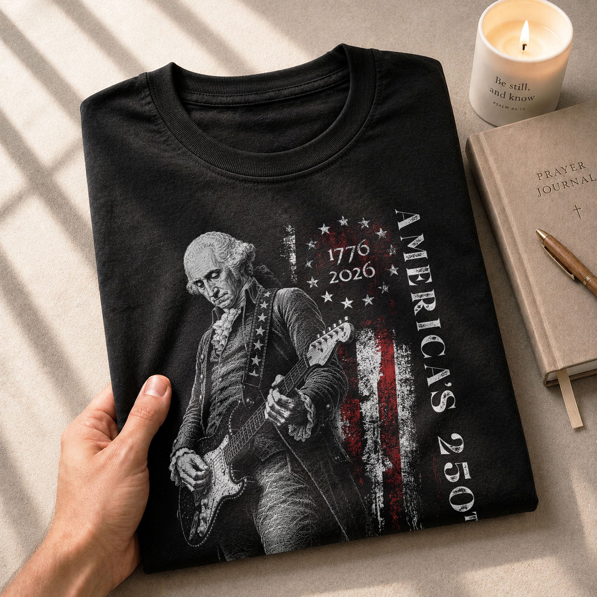 America's 250th George Washington Playing Guitar Patriotic Flag 1776-2026 T-Shirt - Rust Field Wear