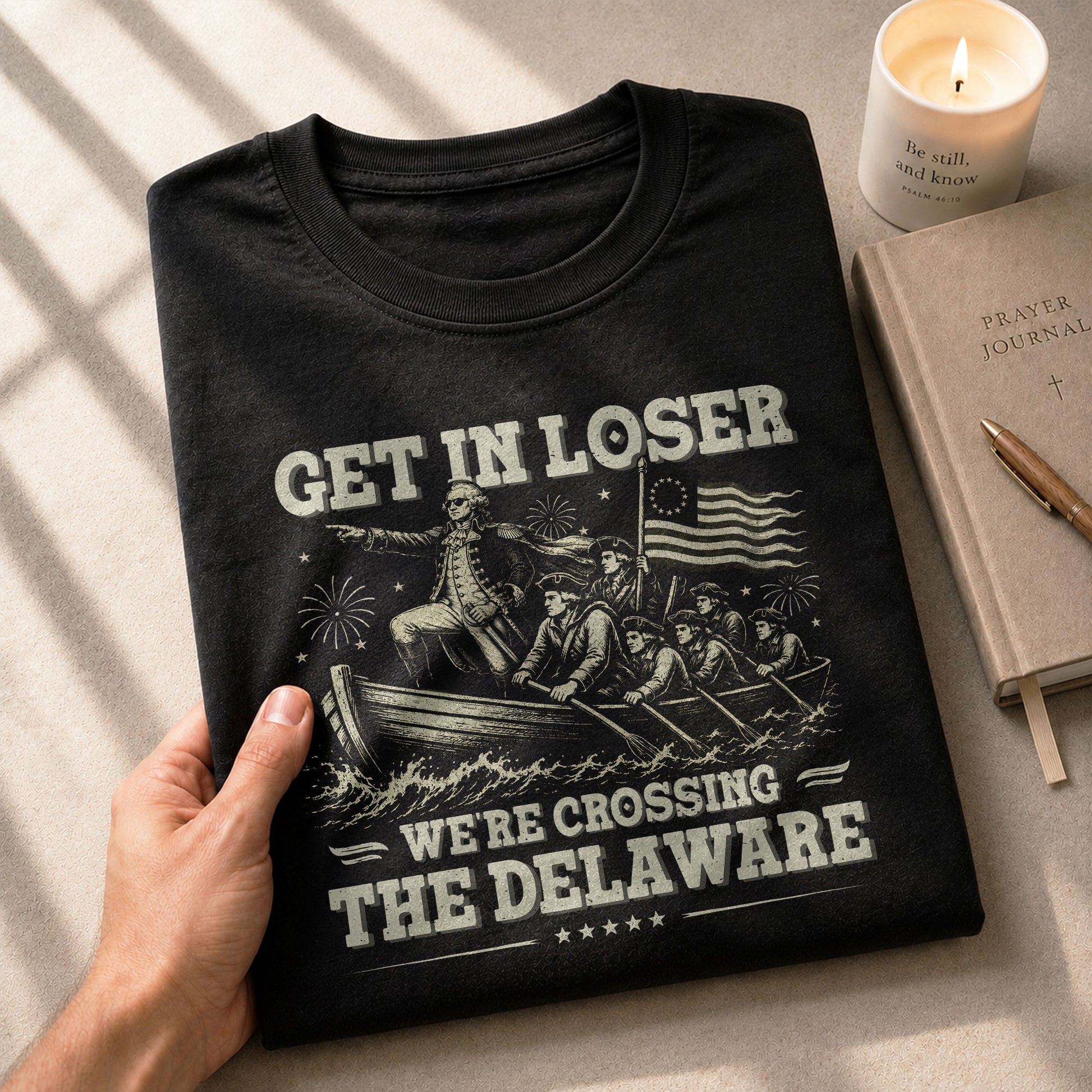 Get In Loser We're Crossing The Delaware Graphic Tee - Patriotic Washington History Shirt - Rust Field Wear
