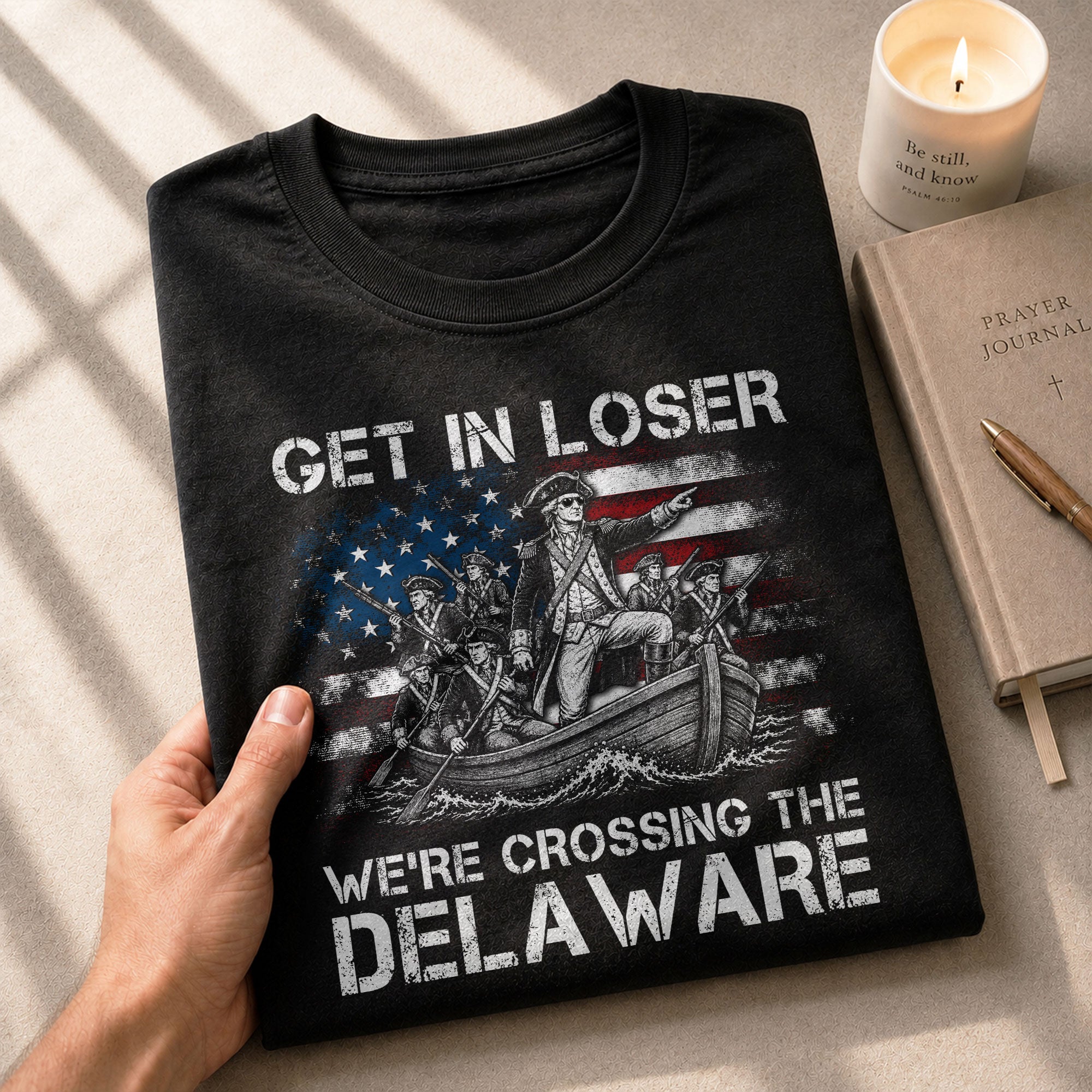Washington Crossing The Delaware Graphic Tee - Get In Loser Patriotic History Shirt - Rust Field Wear