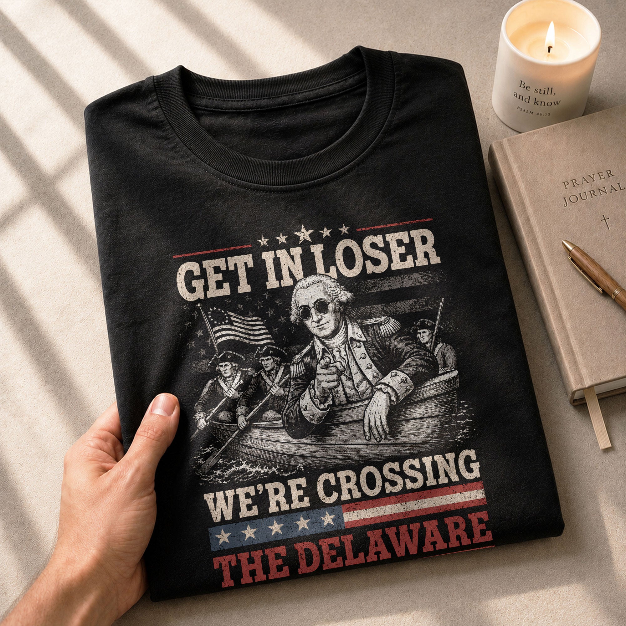 Washington Delaware Crossing Graphic Tee - Vintage Patriotic Funny Style Cotton Shirt - Rust Field Wear