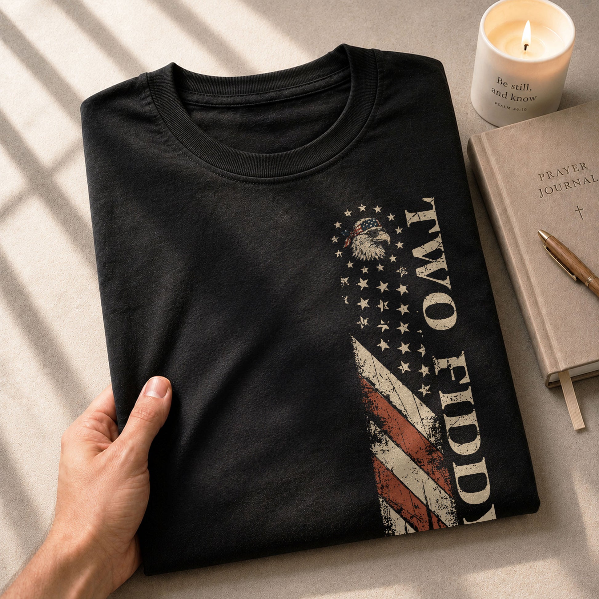 Two Fiddy Vertical Flag Graphic Tee - Minimalist Patriotic 250th Anniversary Cotton Shirt - Rust Field Wear