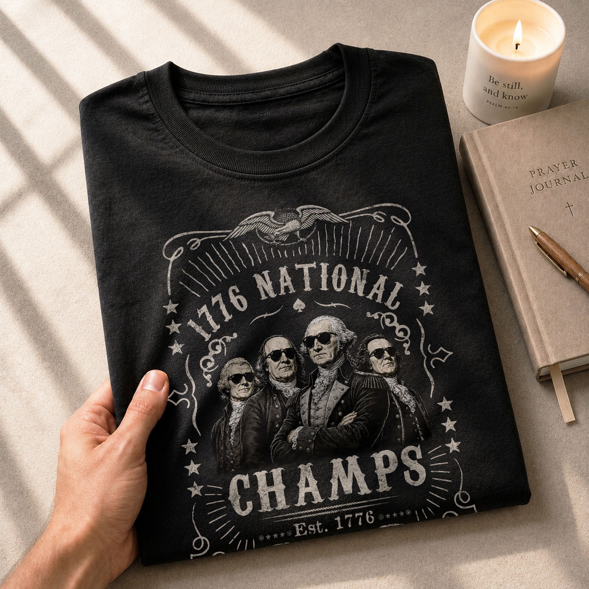 1776 National Champs T-Shirt – Vintage Founding Fathers Graphic Tee for Patriotic Style - Rust Field Wear