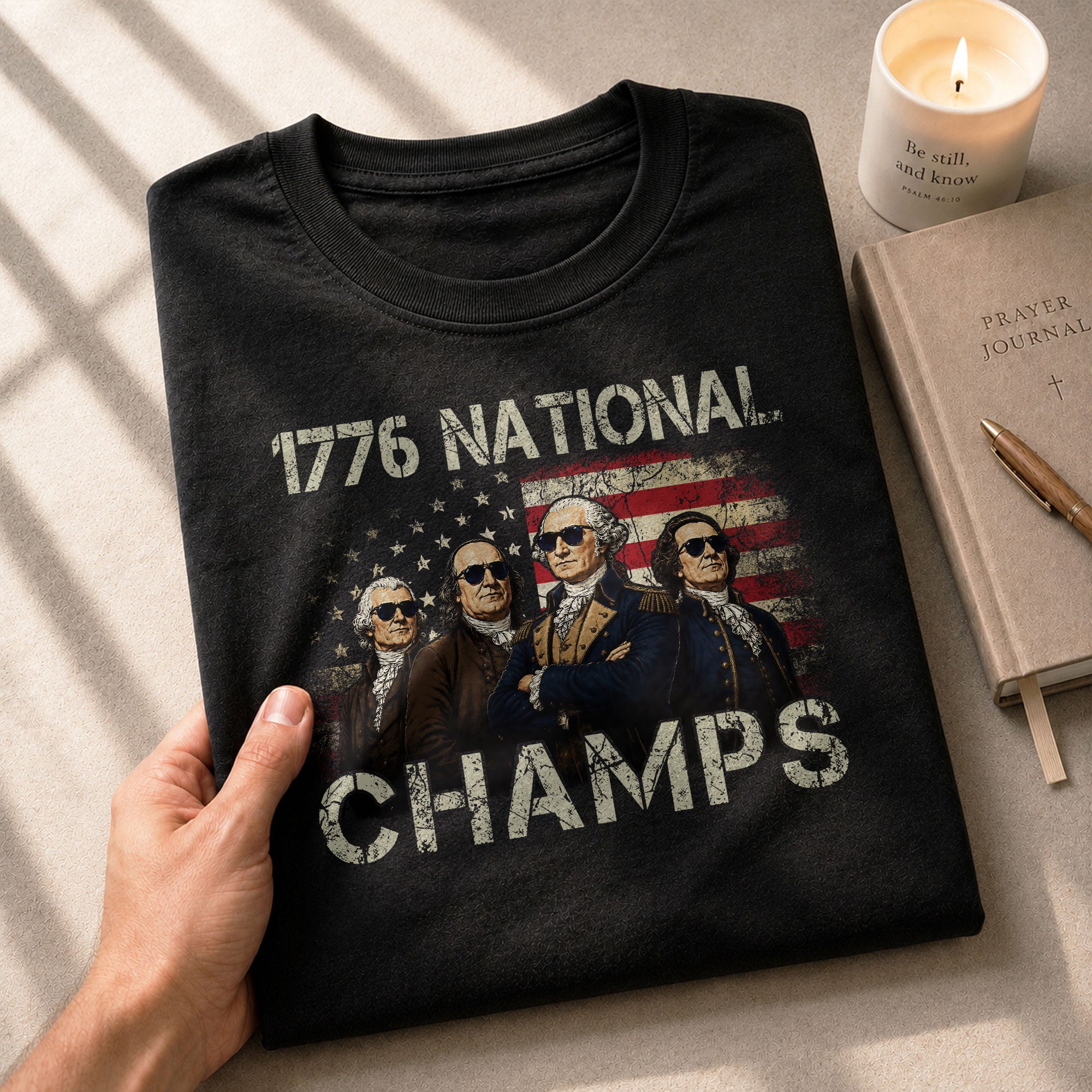 1776 National Champs T-Shirt – Patriotic Founding Fathers Graphic Tee for Casual Wear - Rust Field Wear