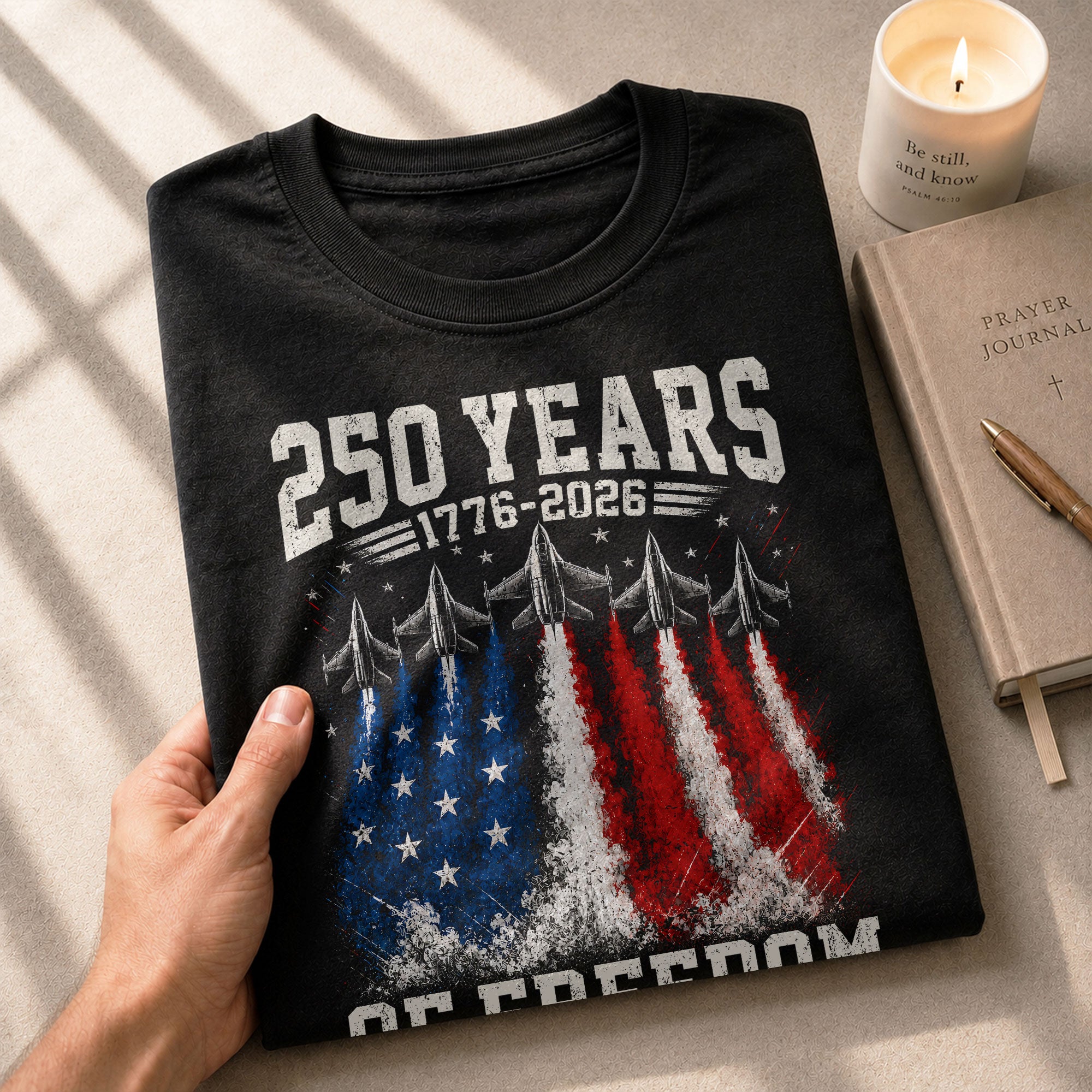 Commemorative 250 Years Freedom Tee - Vintage Fighter Jet Patriotic Cotton Shirt - Rust Field Wear