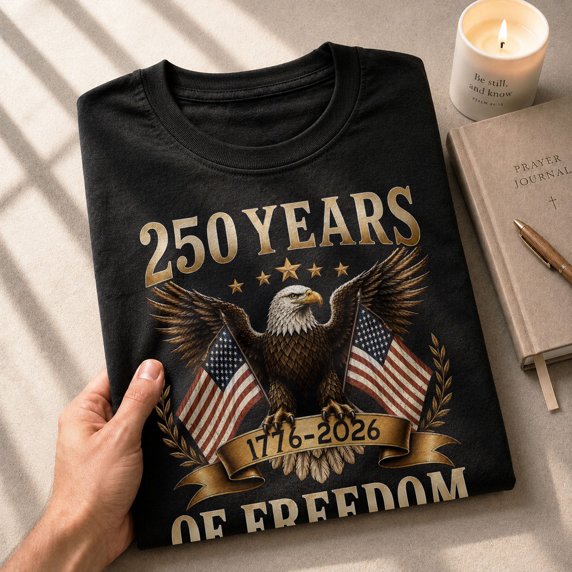 250 Years Of Freedom Graphic Tee - Classic Patriotic Eagle American Flag Cotton Shirt - Rust Field Wear