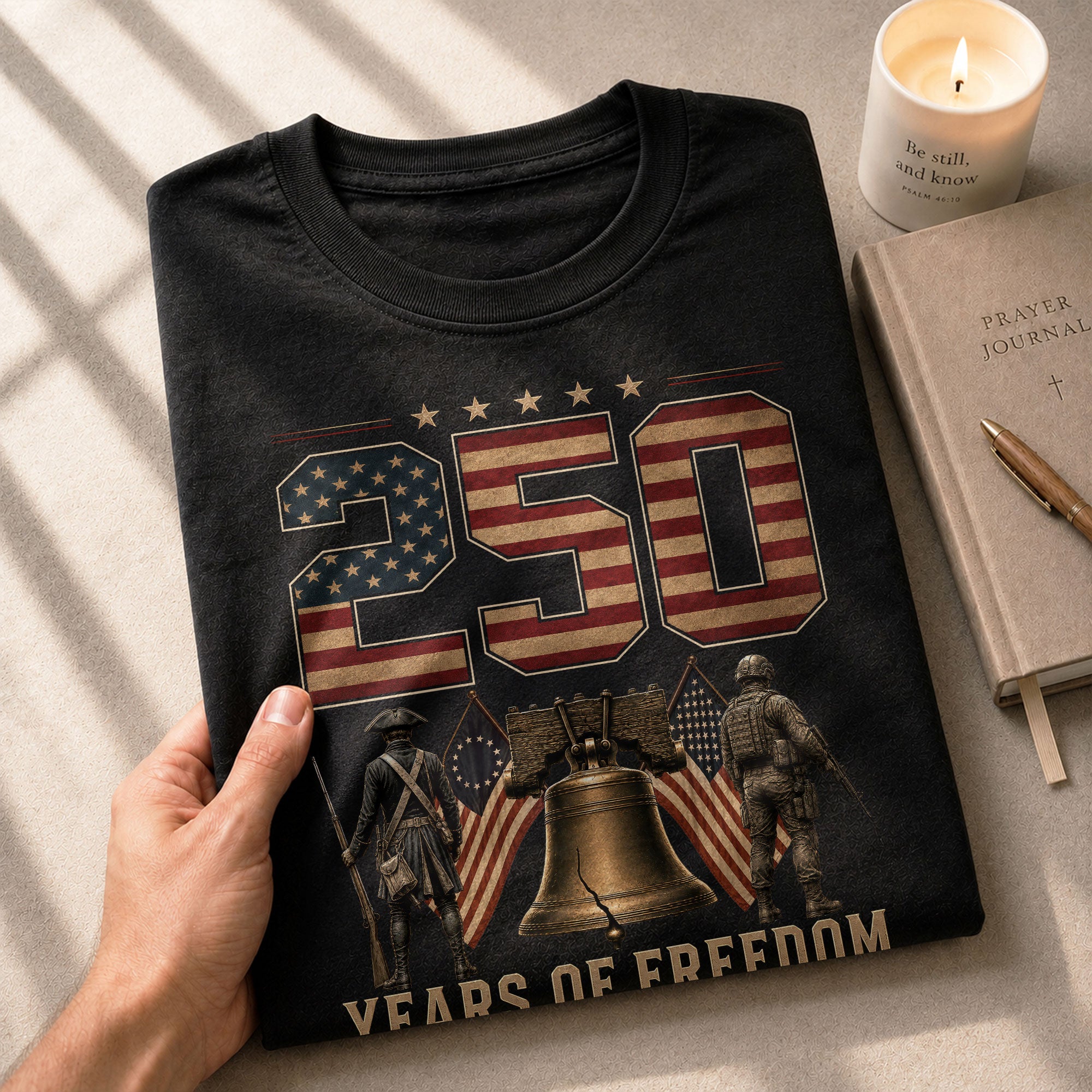 250 Years Of Freedom Tee - Historic Liberty Bell Patriotic Soldier Cotton Shirt - Rust Field Wear