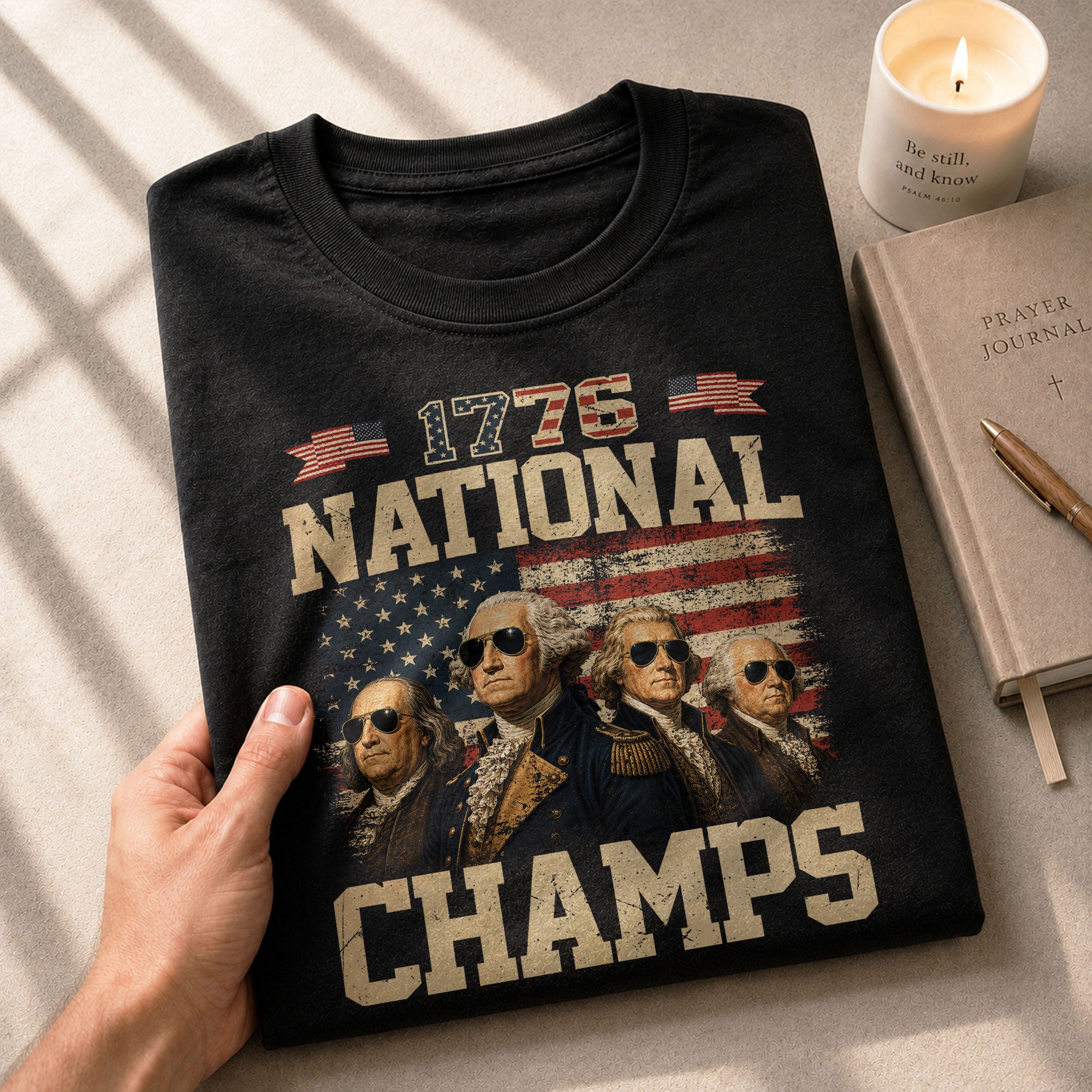 1776 National Champs Graphic T-Shirt Patriotic Founding Fathers Vintage Style Casual Tee - Rust Field Wear