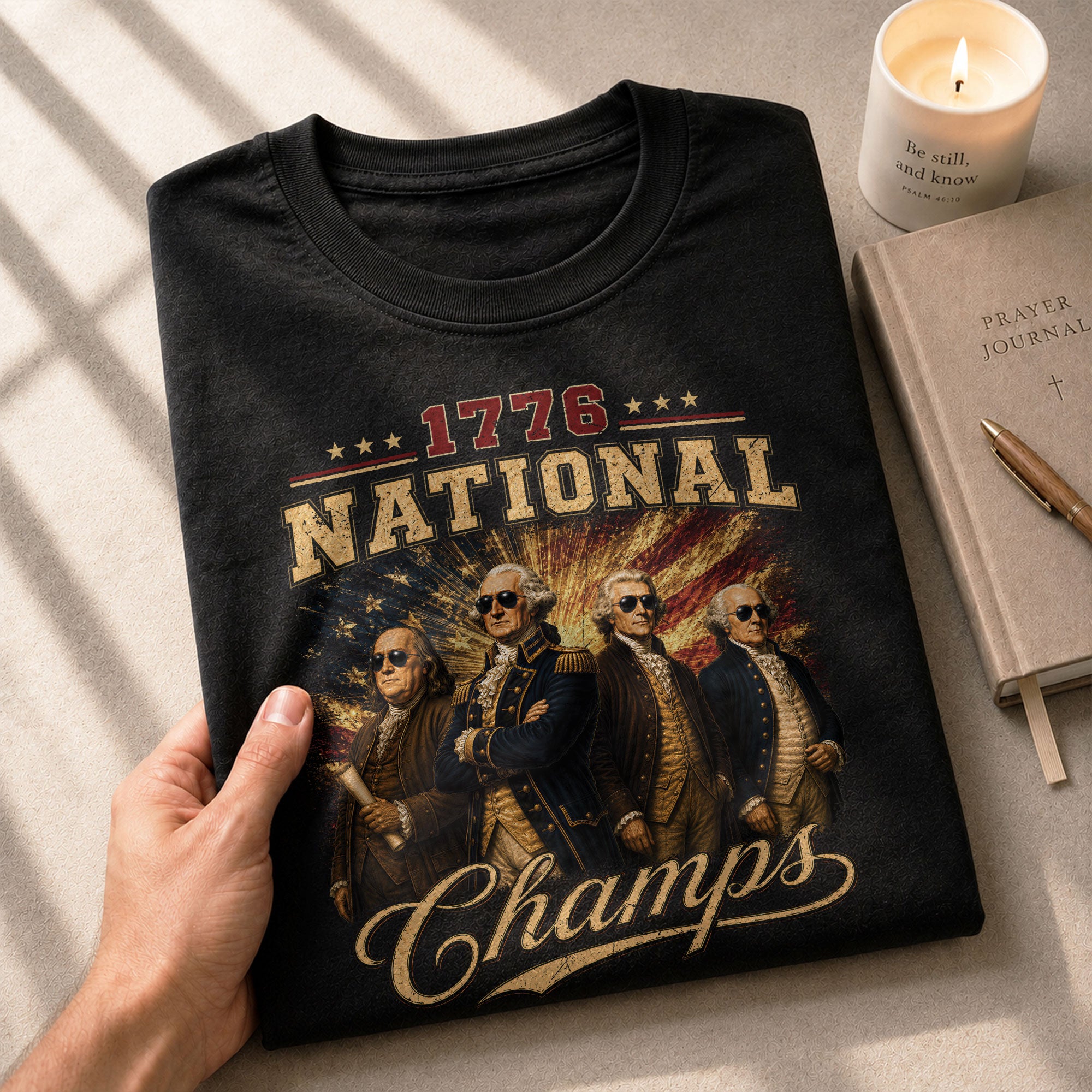 1776 National Champs Patriotic Graphic T-Shirt Founding Fathers Vintage Style Casual Apparel - Rust Field Wear