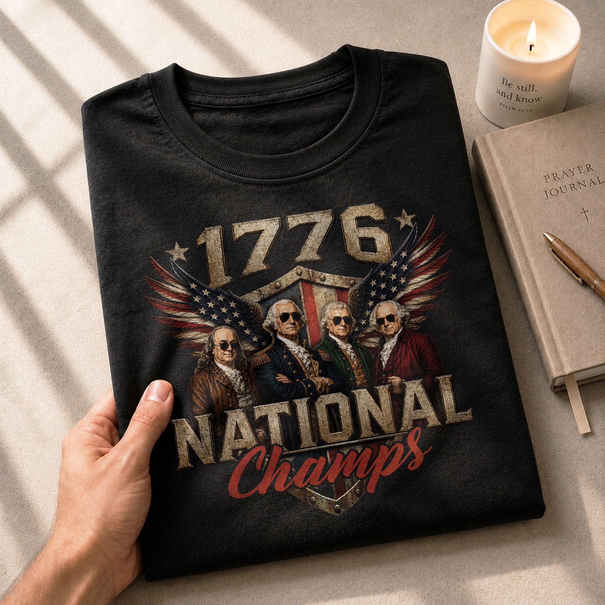 1776 National Champs Founding Fathers Wings Tee Patriotic Graphic Vintage Style Apparel - Rust Field Wear