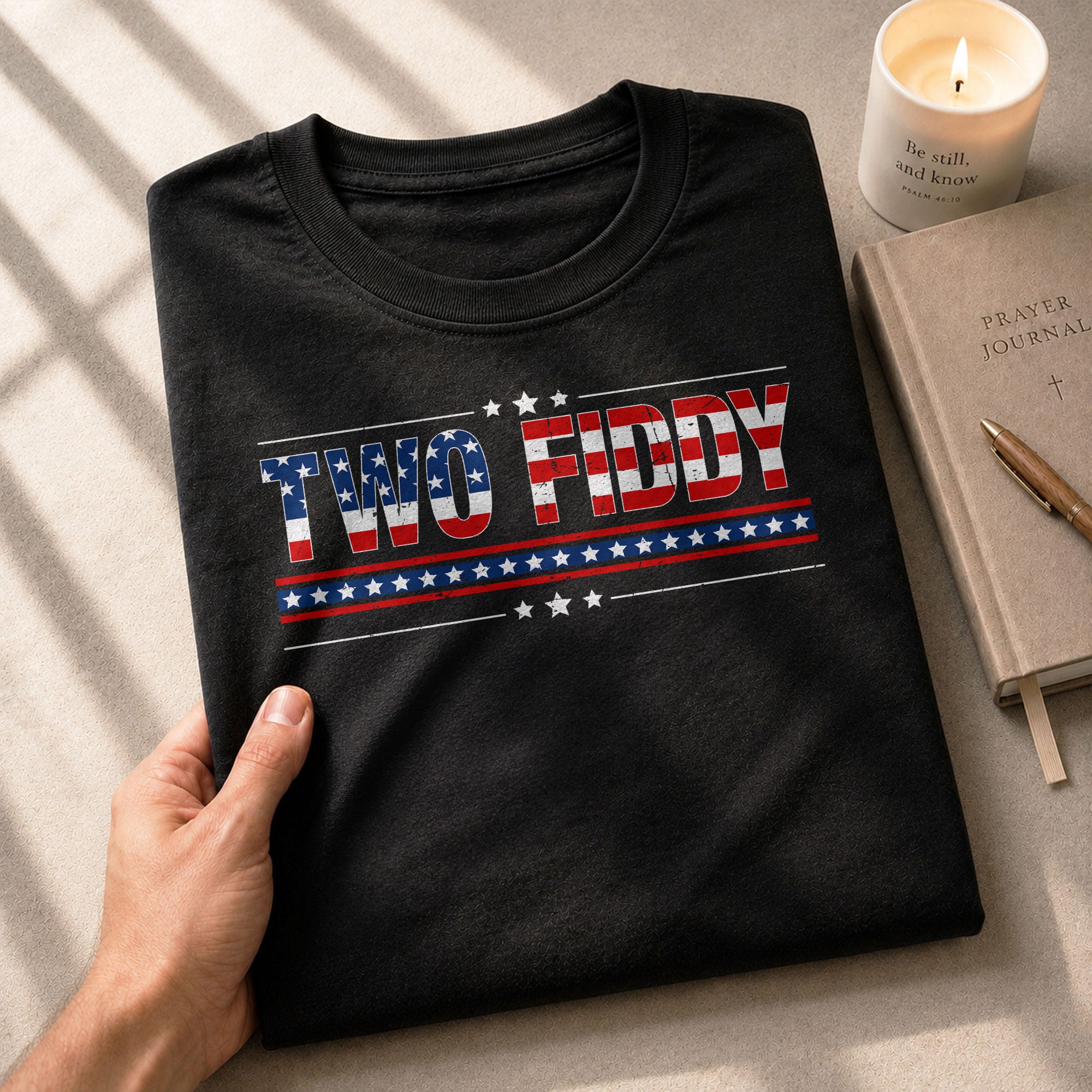 Two Fiddy Graphic T-Shirt Patriotic American Flag Design Casual Tee for Men and Women - Rust Field Wear