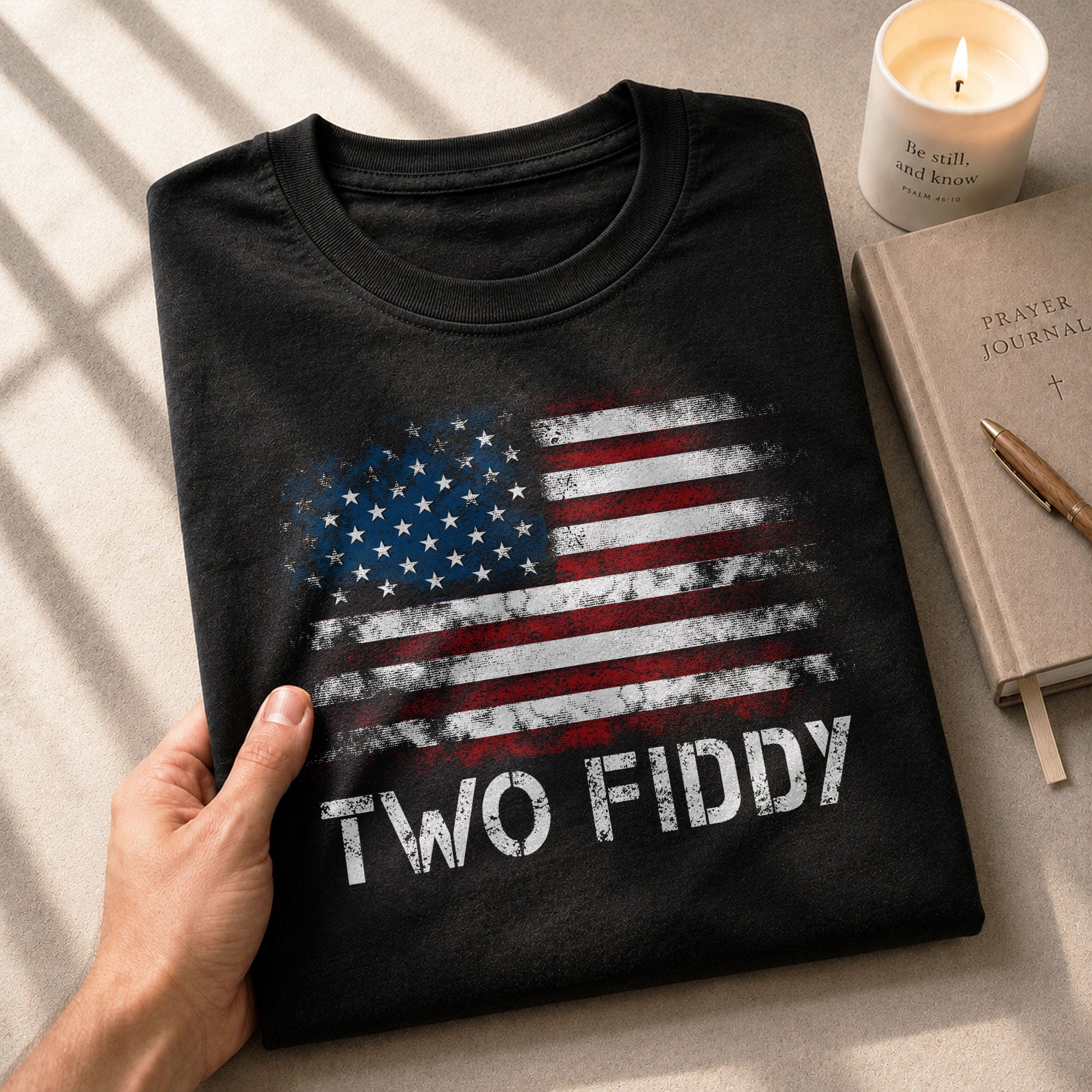 Two Fiddy Distressed Flag Graphic Tee Unisex Soft Cotton Patriotic Short Sleeve T-Shirt - Rust Field Wear