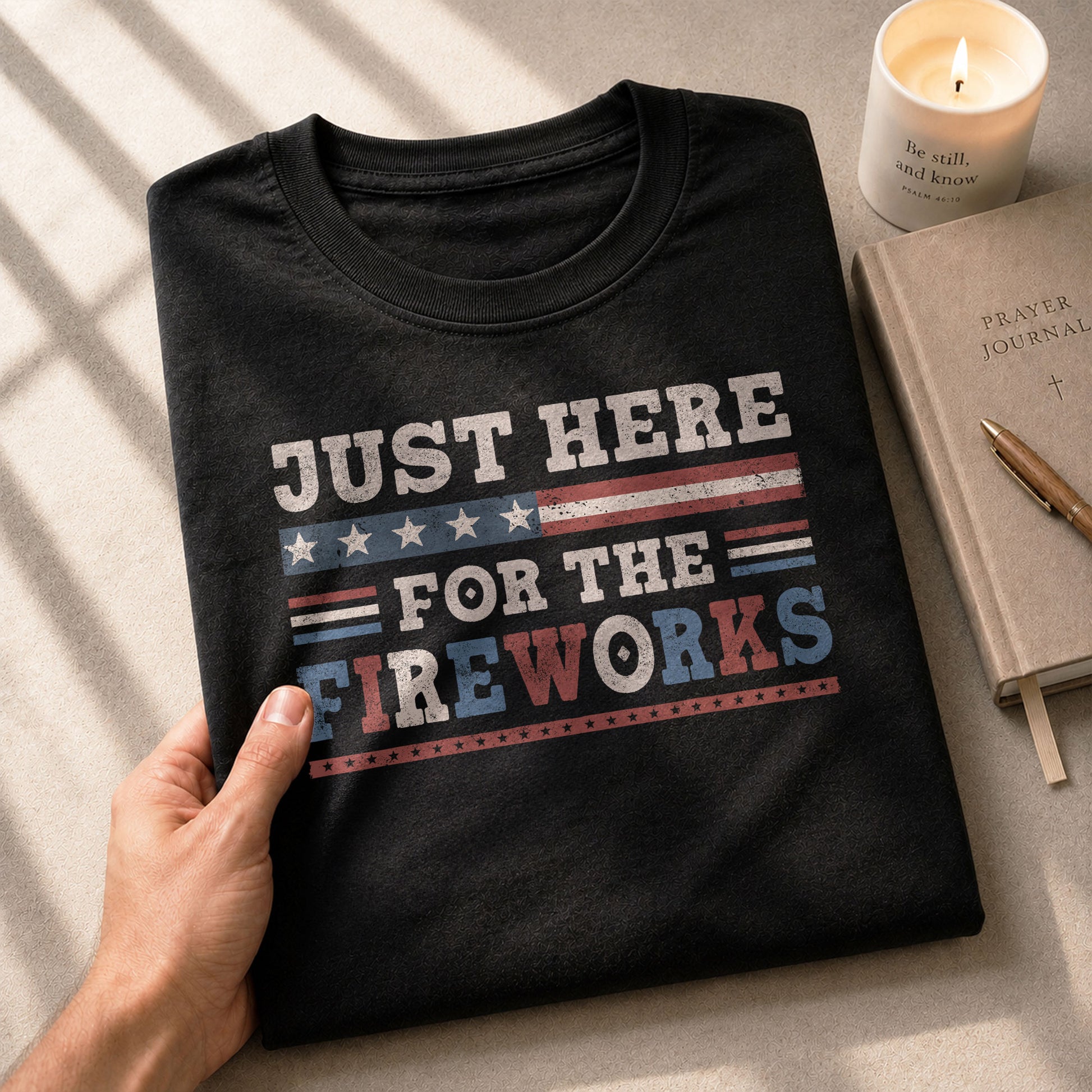 Just Here For The Fireworks Shirt Patriotic Vintage 4th of July Graphic Tee Gift - Rust Field Wear