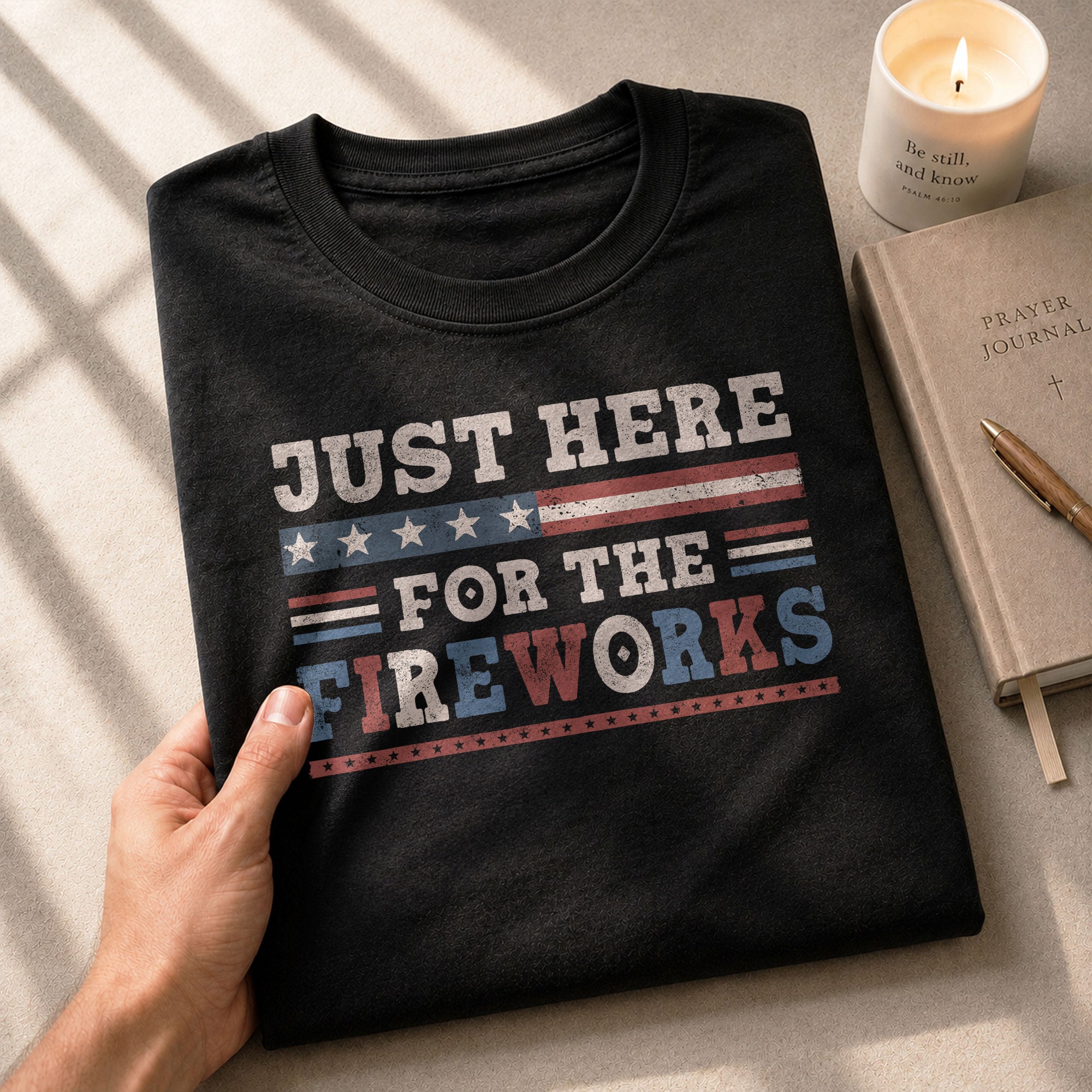 Just Here For The Fireworks Shirt Patriotic Vintage 4th of July Graphic Tee Gift - Rust Field Wear