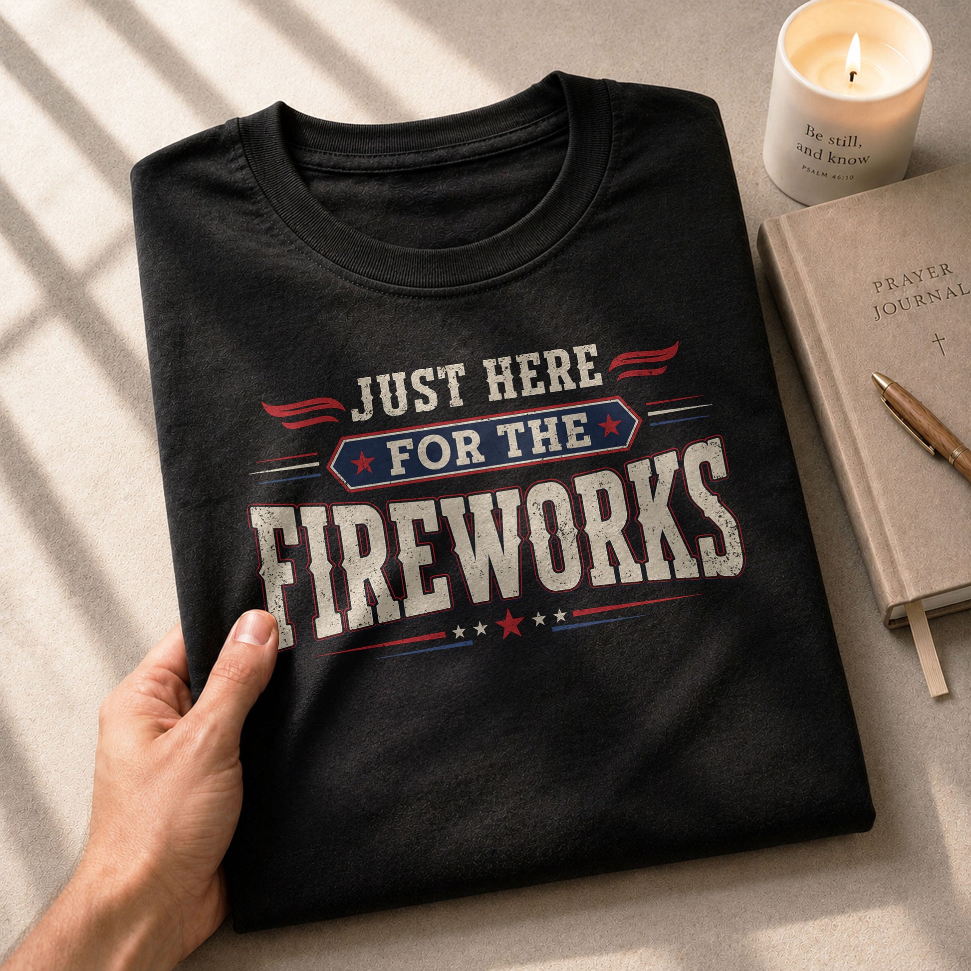 Just Here for The Fireworks T Shirt Funny Independence Day Celebration Apparel for Men - Rust Field Wear