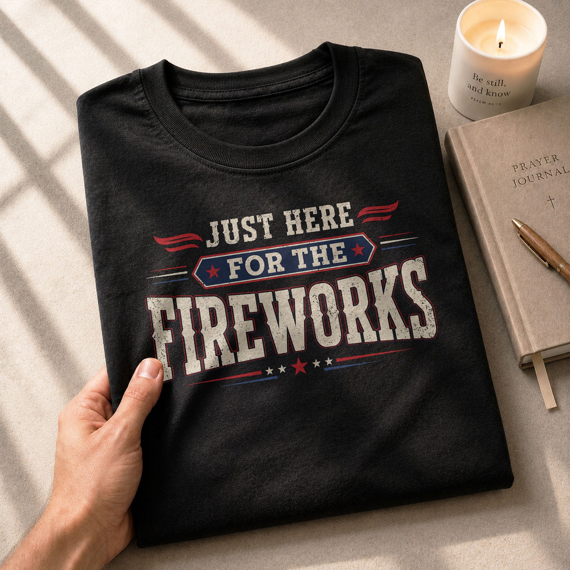 Just Here for The Fireworks T Shirt Funny Independence Day Celebration Apparel for Men - Rust Field Wear