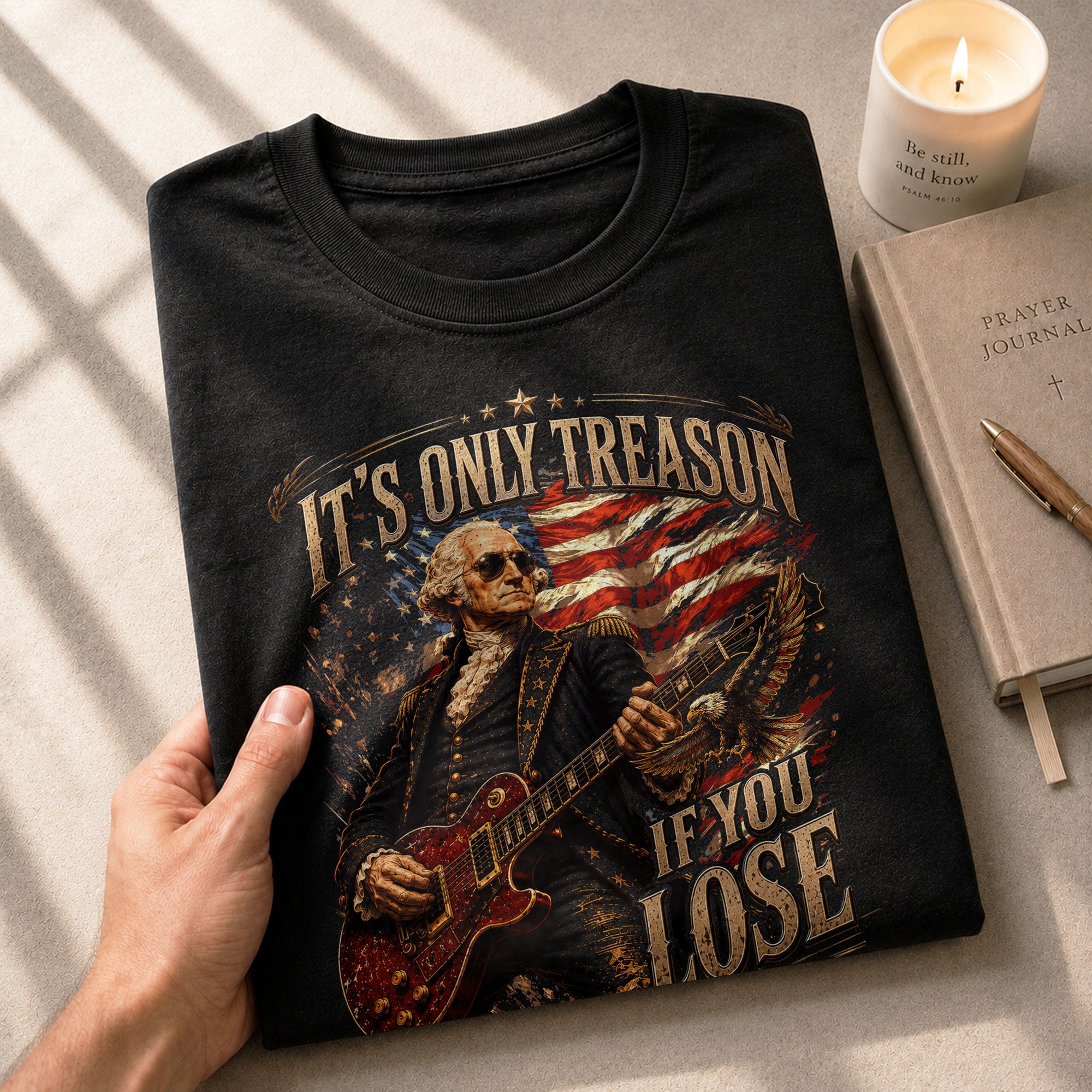 It’s Only Treason If You Lose T-Shirt - Patriotic George Washington Guitar Graphic Tee - Rust Field Wear