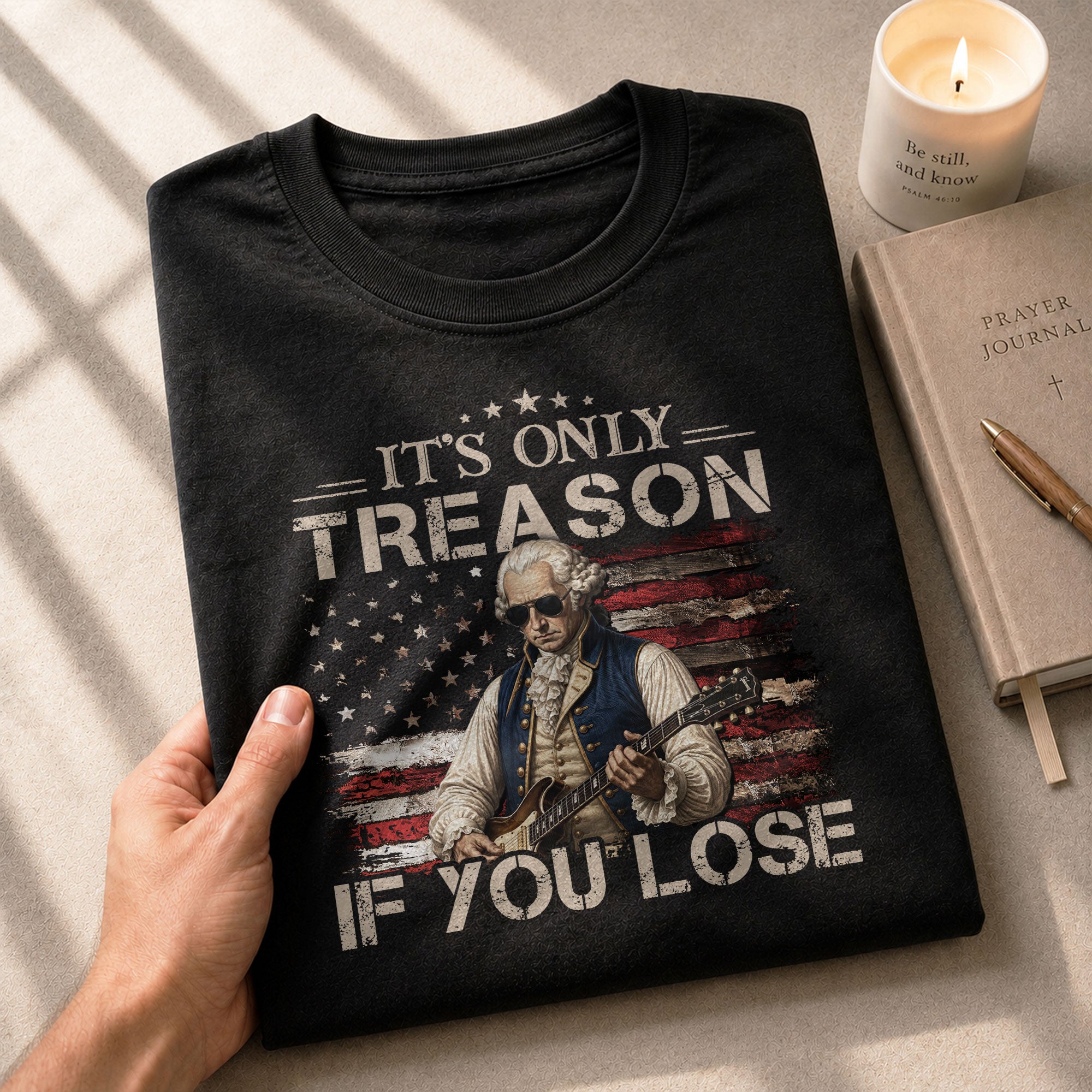 It's Only Treason If You Lose T-Shirt George Washington Guitar Patriotic Flag Tee - Rust Field Wear