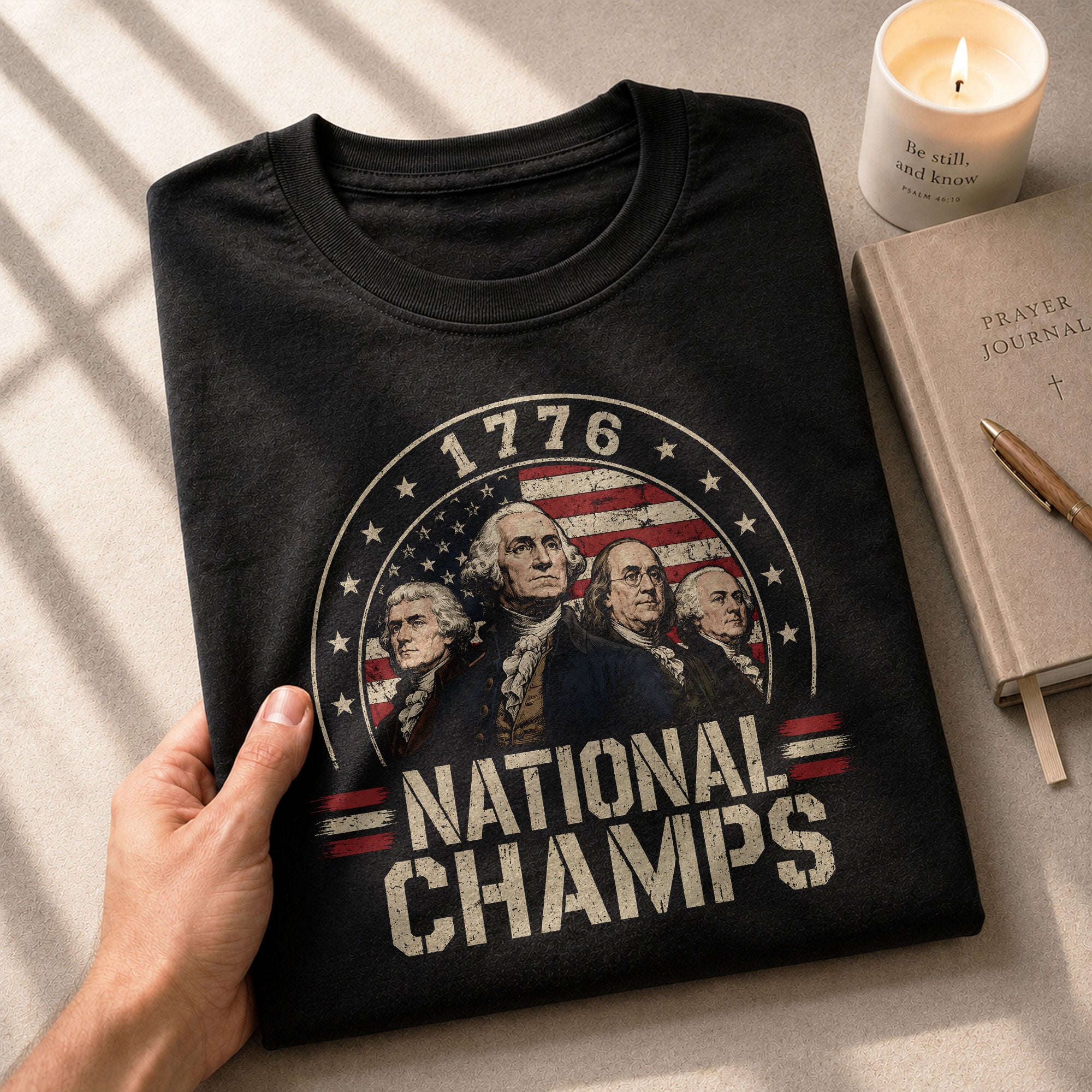1776 National Champs Graphic Tee - Patriotic Founding Fathers American Flag Shirt - Rust Field Wear