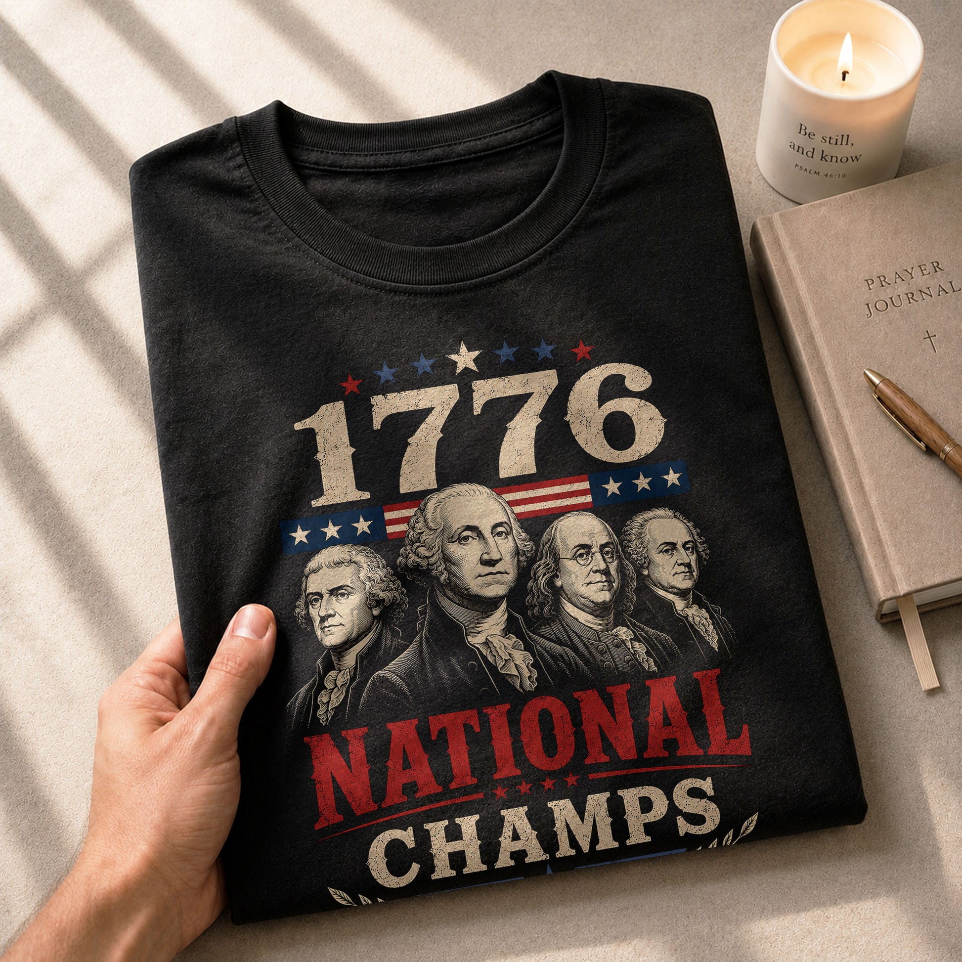 Founding Fathers Graphic Apparel - 1776 National Champs Patriotic Navy T-Shirt - Rust Field Wear