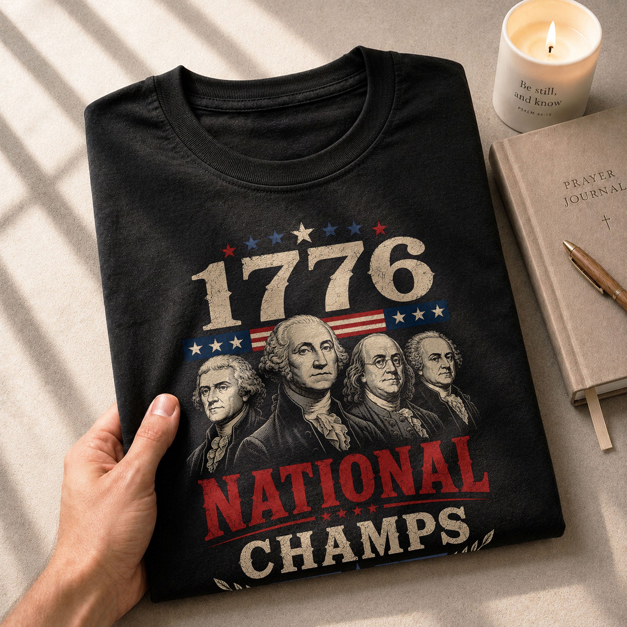 Founding Fathers Graphic Apparel - 1776 National Champs Patriotic Navy T-Shirt - Rust Field Wear