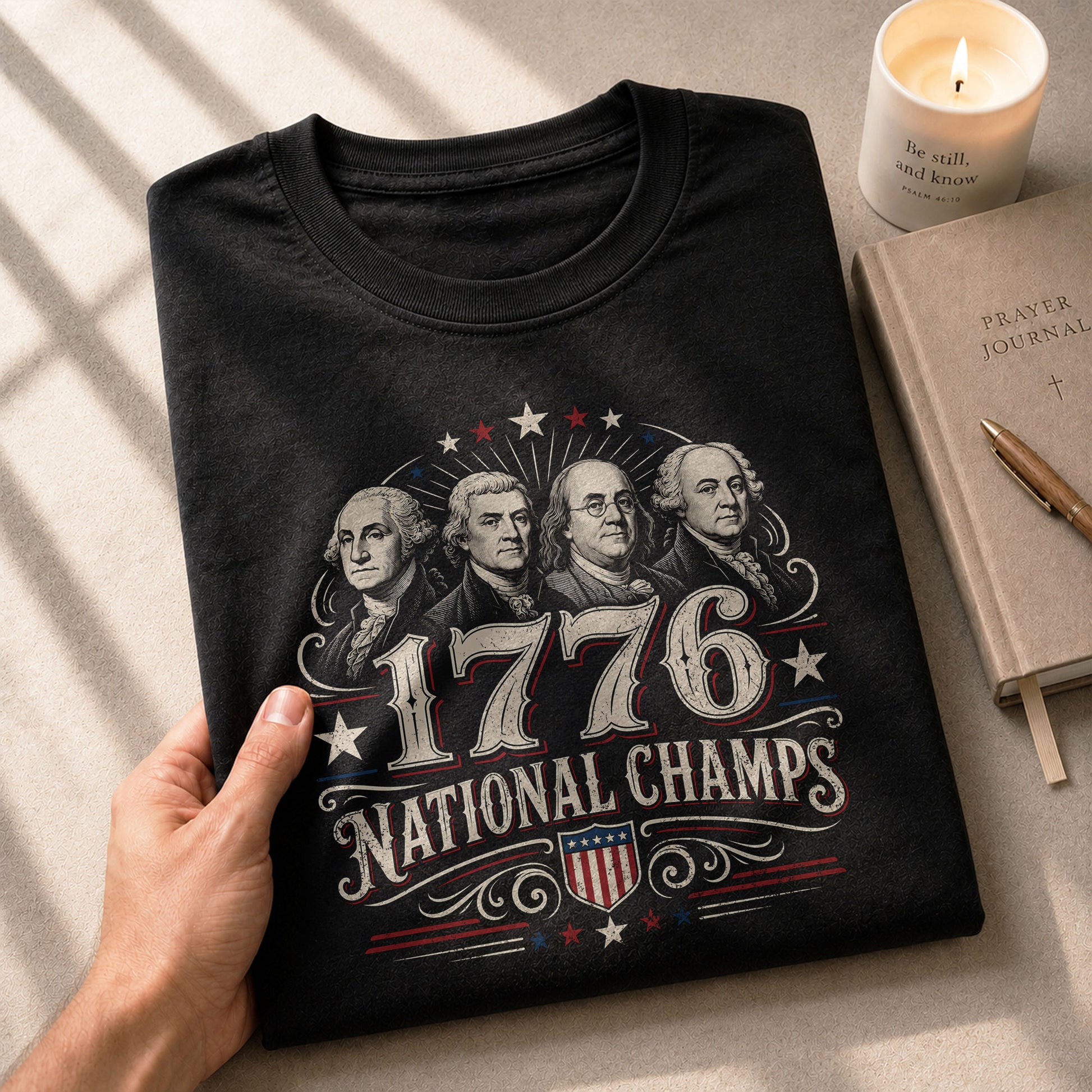 American History Graphic T-Shirt - 1776 National Champs Founding Fathers Design - Rust Field Wear