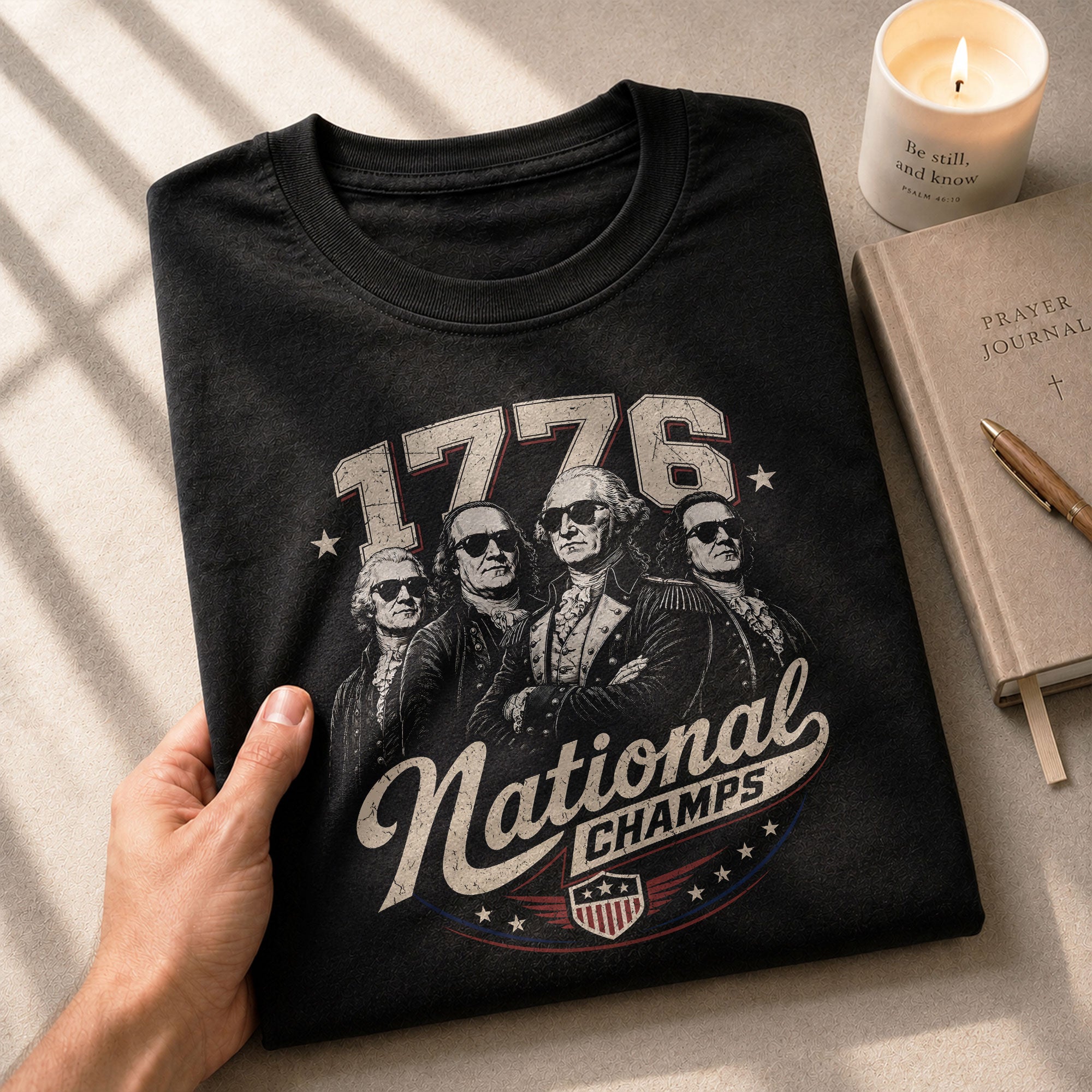 1776 National Champs Patriotic Top - Vintage Style Founding Fathers Graphic Shirt - Rust Field Wear