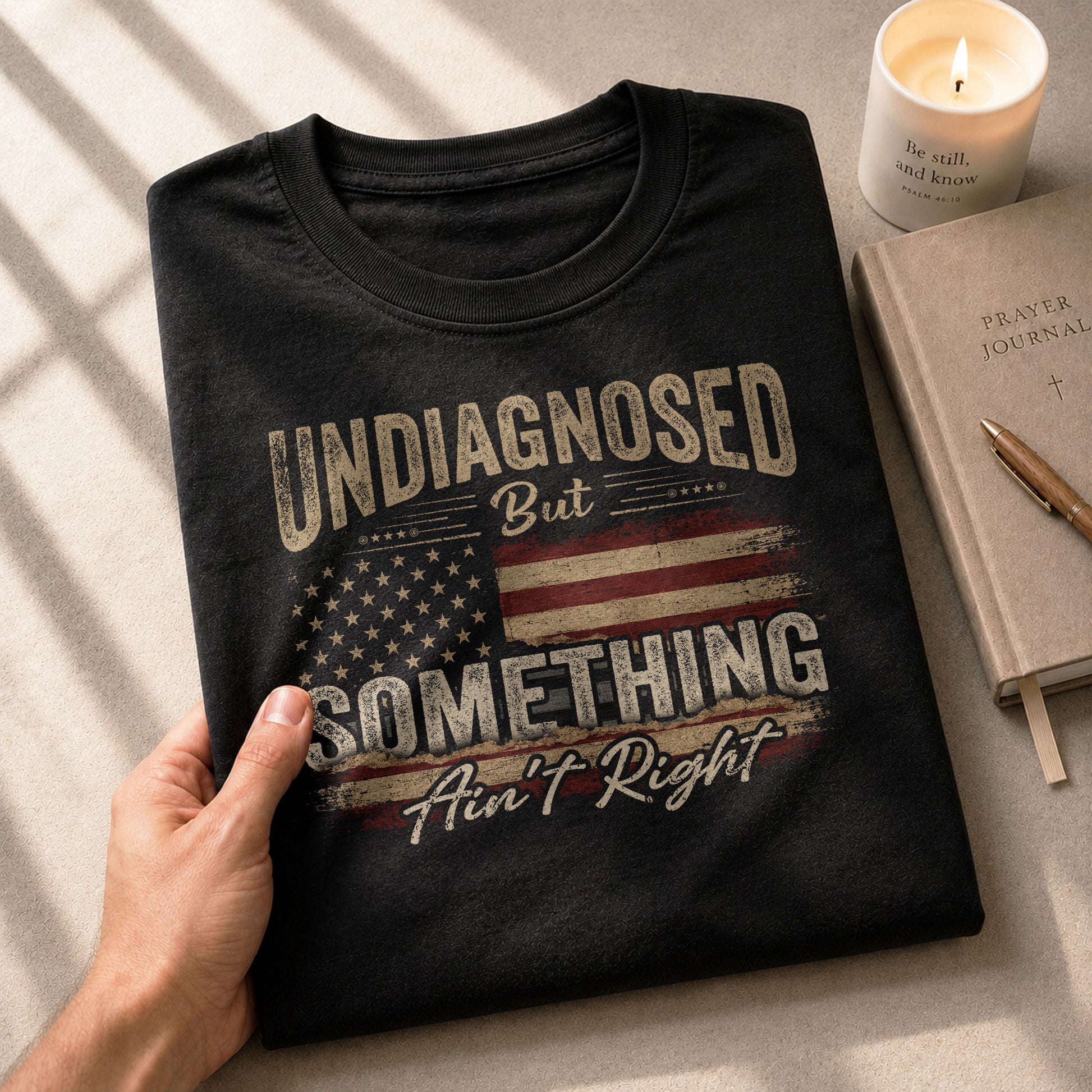 Undiagnosed But Something Ain't Right T-Shirt Distressed American Flag Humor Tee - Rust Field Wear