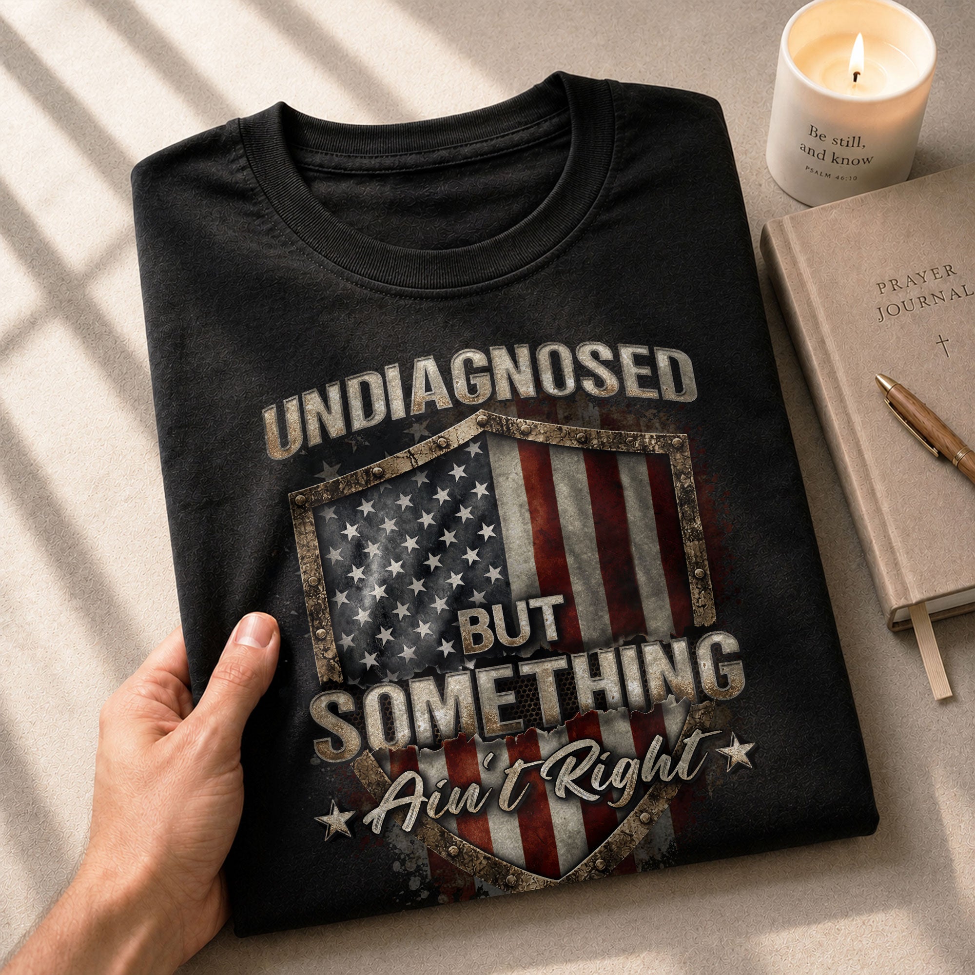 Undiagnosed But Something Ain't Right T-Shirt Vintage Flag Shield Funny Graphic Tee - Rust Field Wear