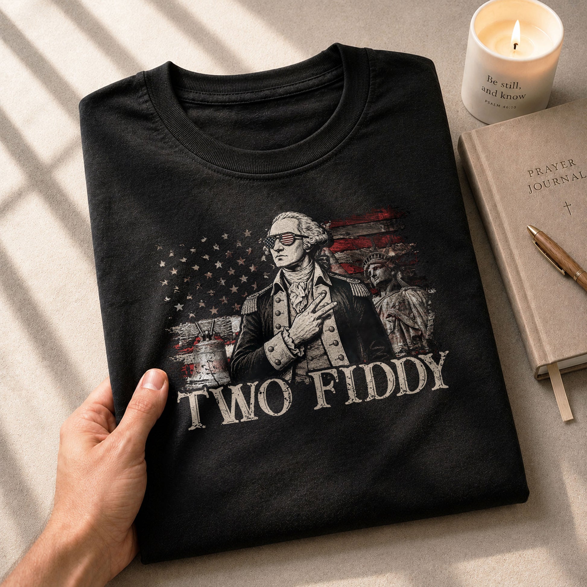 Two Fiddy George Washington Patriotic Graphic Tee American Heritage Style Apparel Shirt - Rust Field Wear
