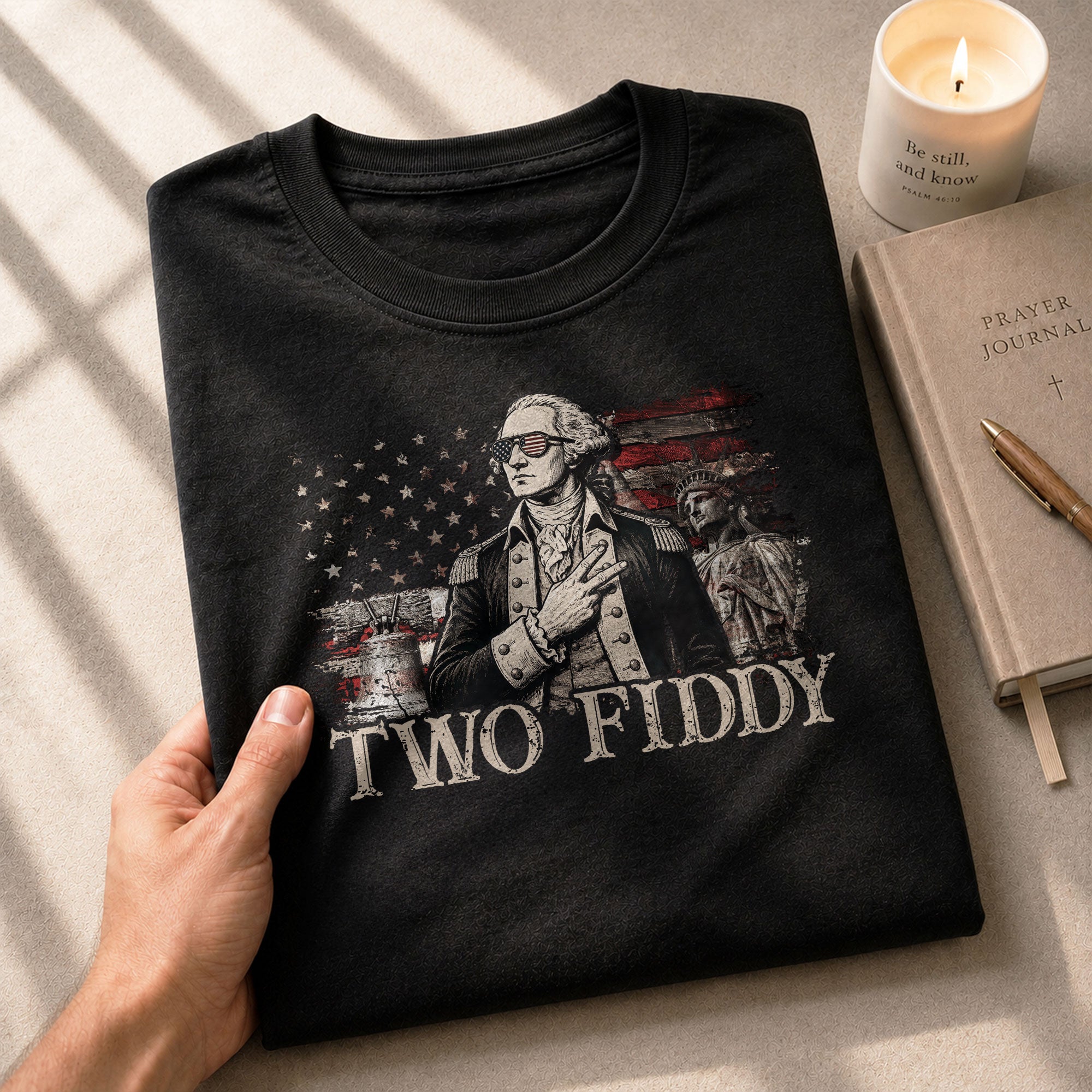 Two Fiddy George Washington Patriotic Graphic Tee American Heritage Style Apparel Shirt - Rust Field Wear