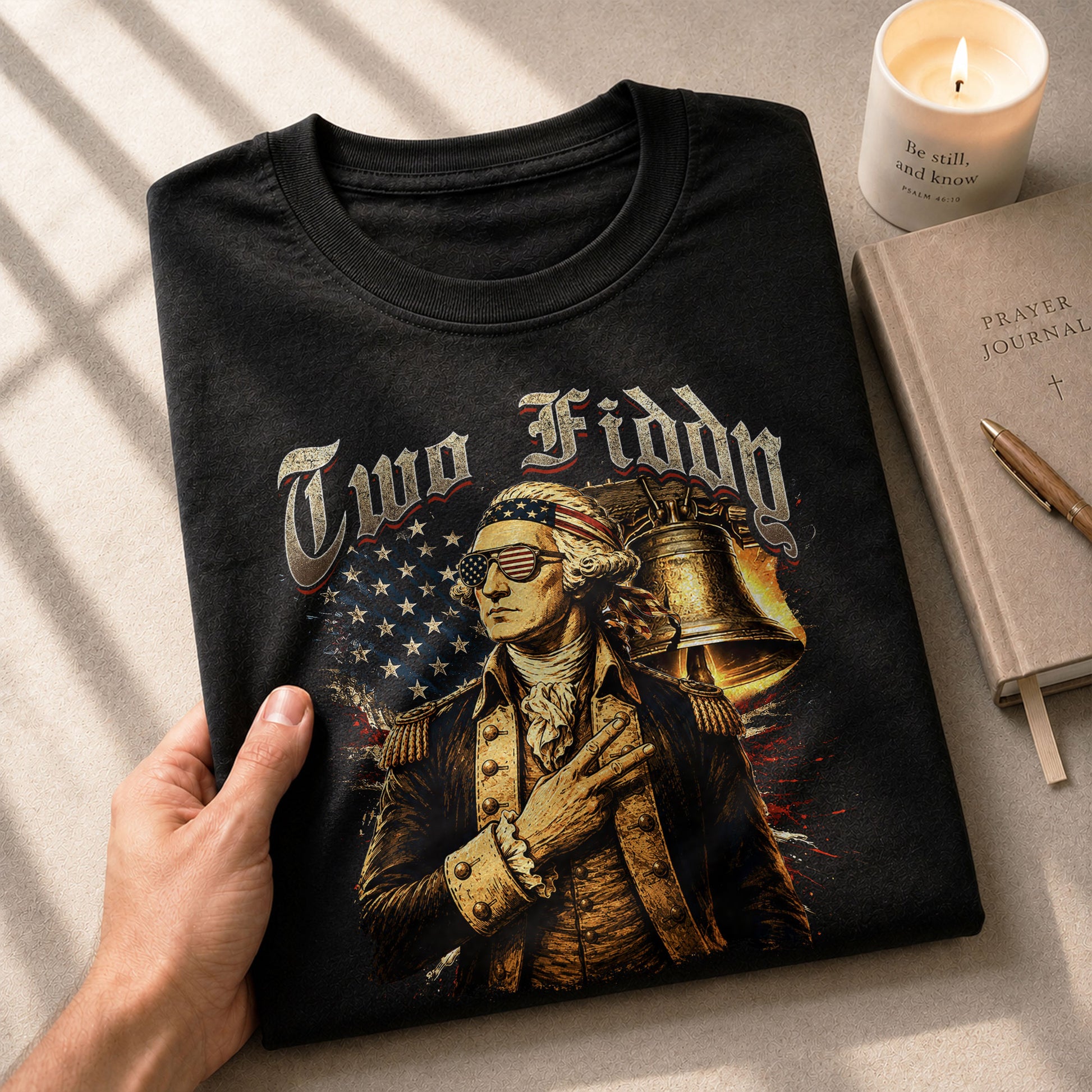 Two Fiddy George Washington Patriotic Graphic Tee Liberty Bell Heritage Style Shirt - Rust Field Wear