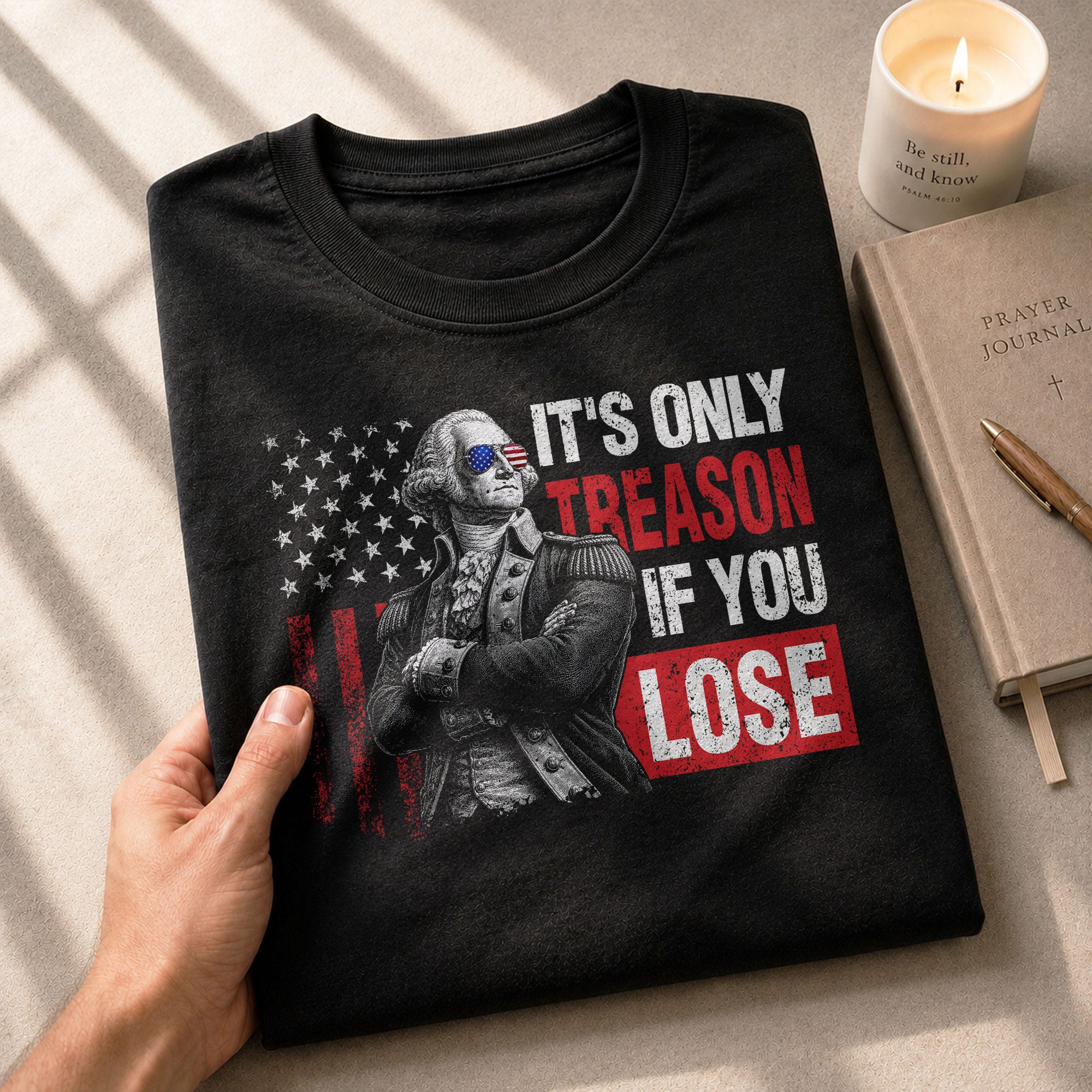George Washington It's Only Treason If You Lose T-Shirt Patriotic 1776 US Flag Tee - Rust Field Wear