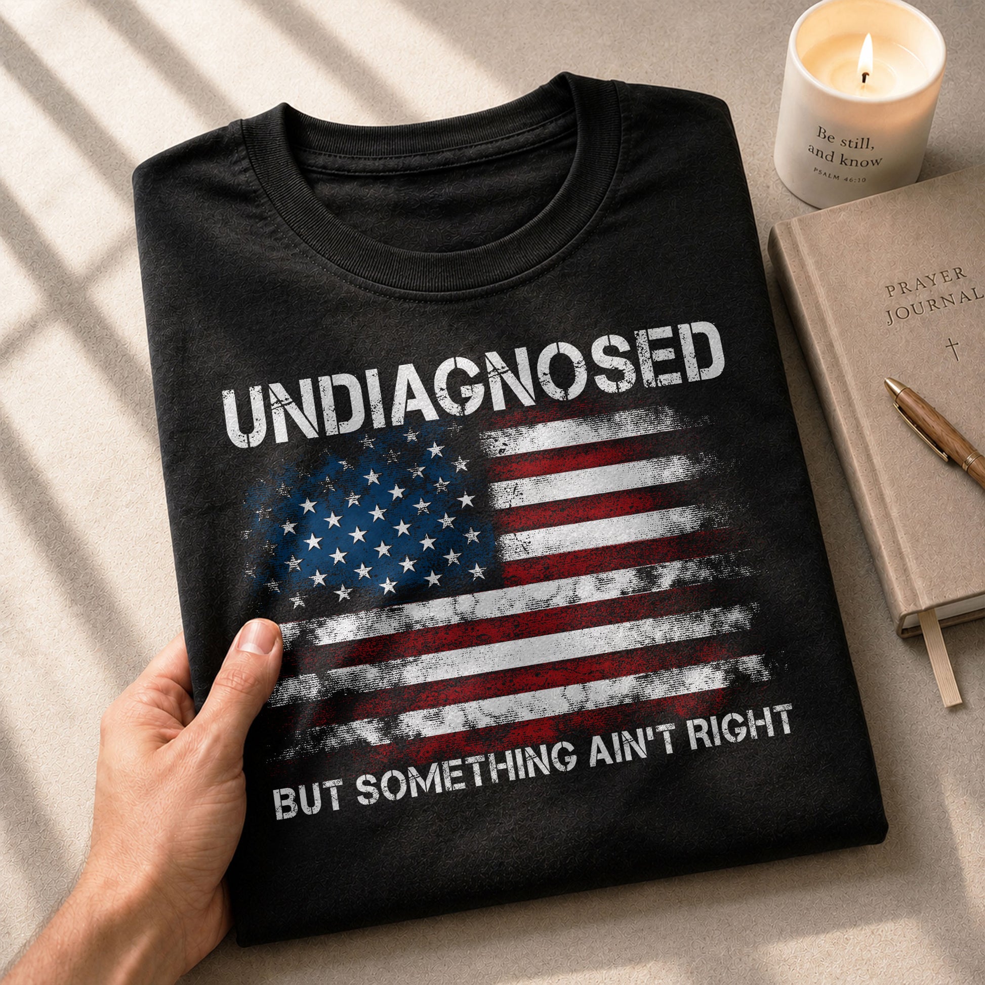 Undiagnosed But Something Ain't Right Graphic Tee Distressed USA Flag Patriotic Shirt - Rust Field Wear
