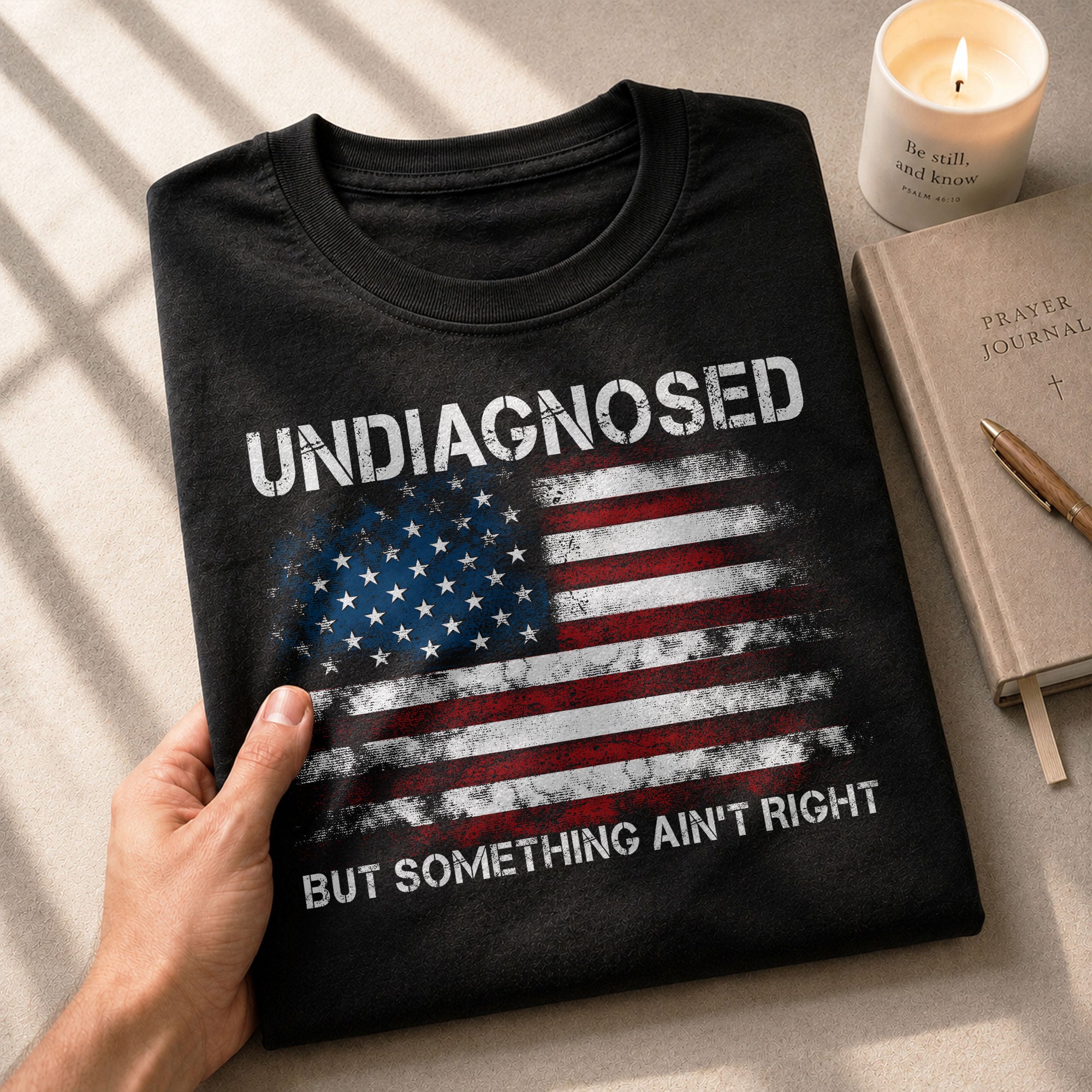 Undiagnosed But Something Ain't Right Graphic Tee Distressed USA Flag Patriotic Shirt - Rust Field Wear