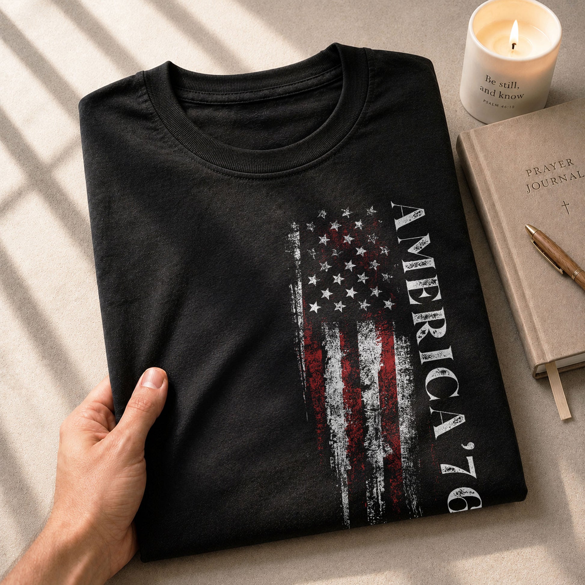America '76 Graphic T Shirt Patriotic Vertical Flag Design Casual Mens Statement Shirt - Rust Field Wear