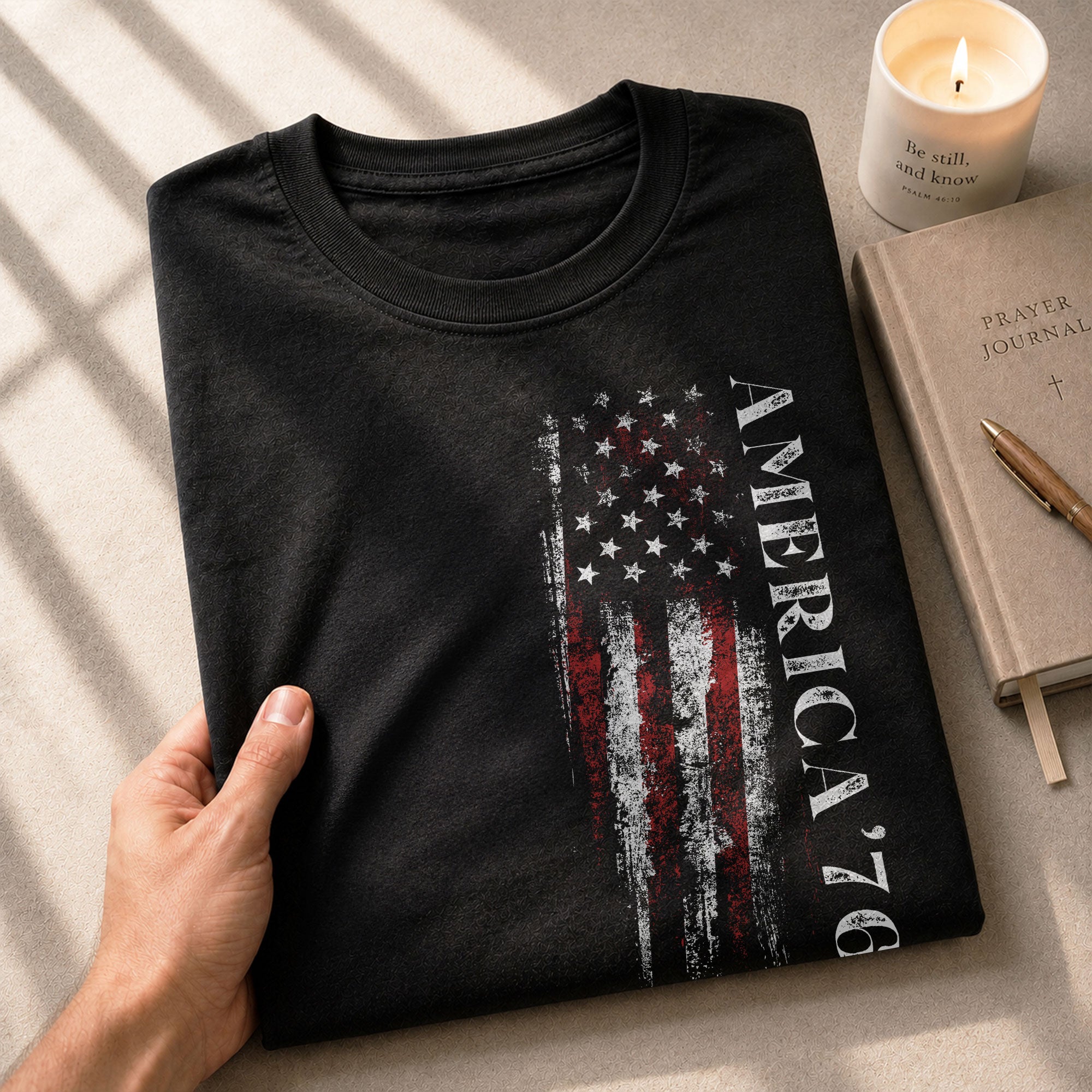 America '76 Graphic T Shirt Patriotic Vertical Flag Design Casual Mens Statement Shirt - Rust Field Wear