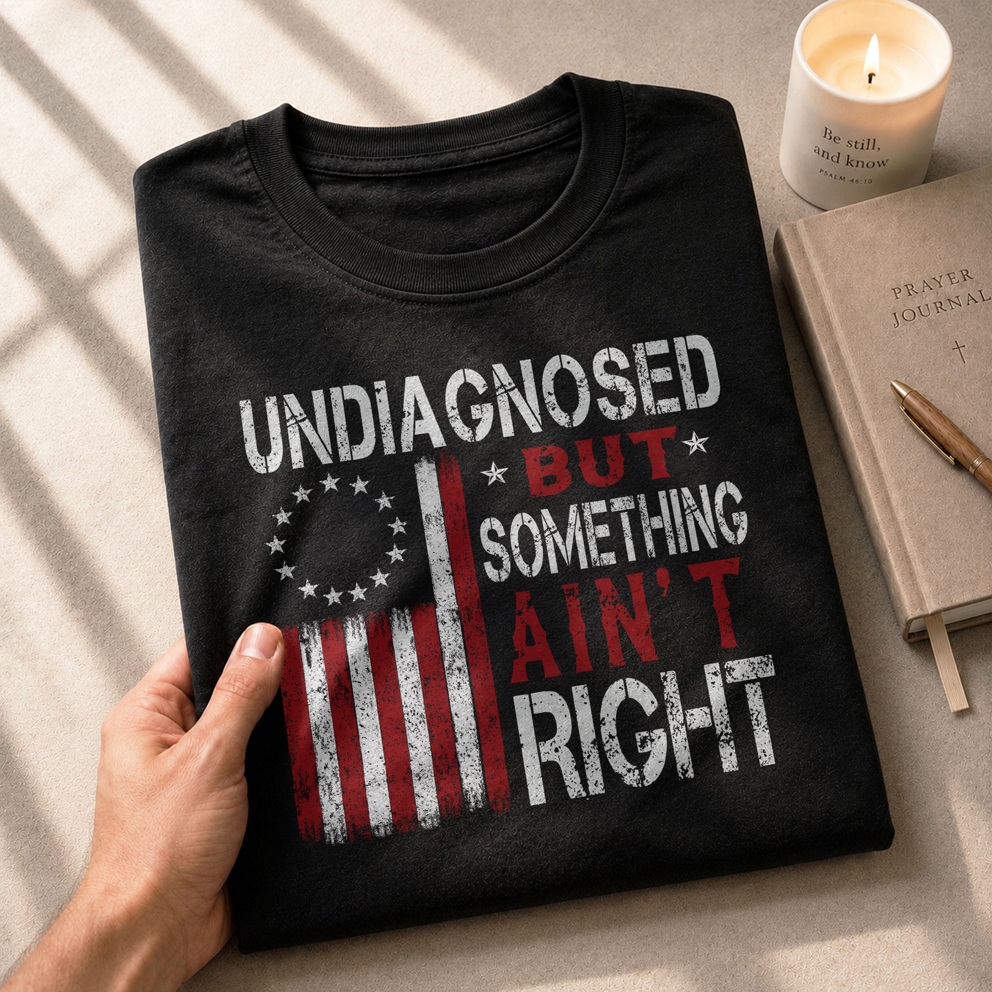 Undiagnosed But Something Ain't Right T-Shirt Betsy Ross 13 Stars Colonial US Flag Tee - Rust Field Wear