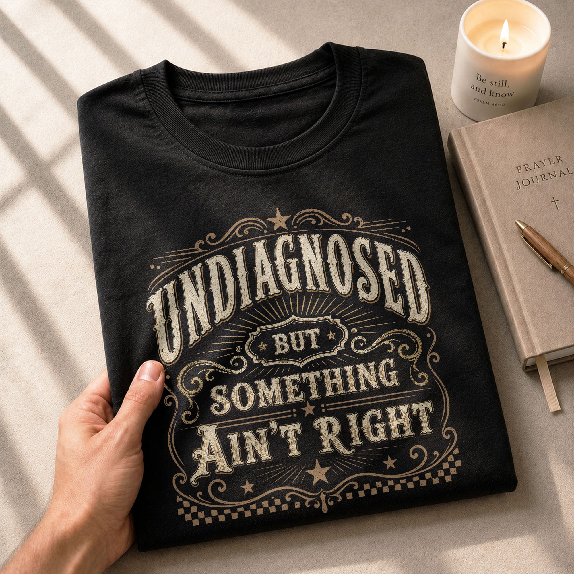 Undiagnosed But Something Ain't Right T-Shirt Western Whiskey Label Filigree Graphic Tee - Rust Field Wear