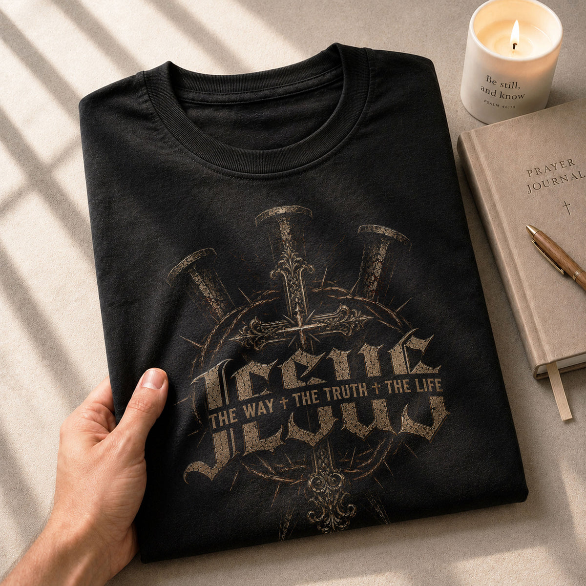 Jesus The Way The Truth The Life Christian Cross Crown of Thorns Religious T-Shirt - Rust Field Wear