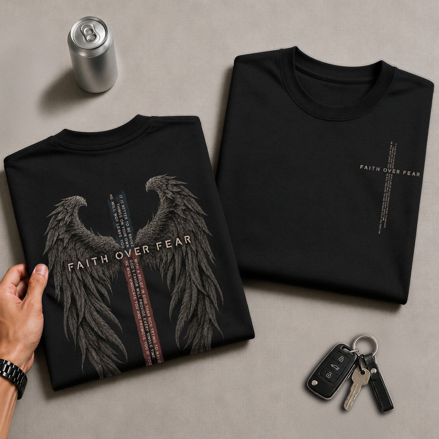Faith Over Fear Shirt Christian Angel Wings Cross T-Shirt Inspirational Religious Tee - Rust Field Wear