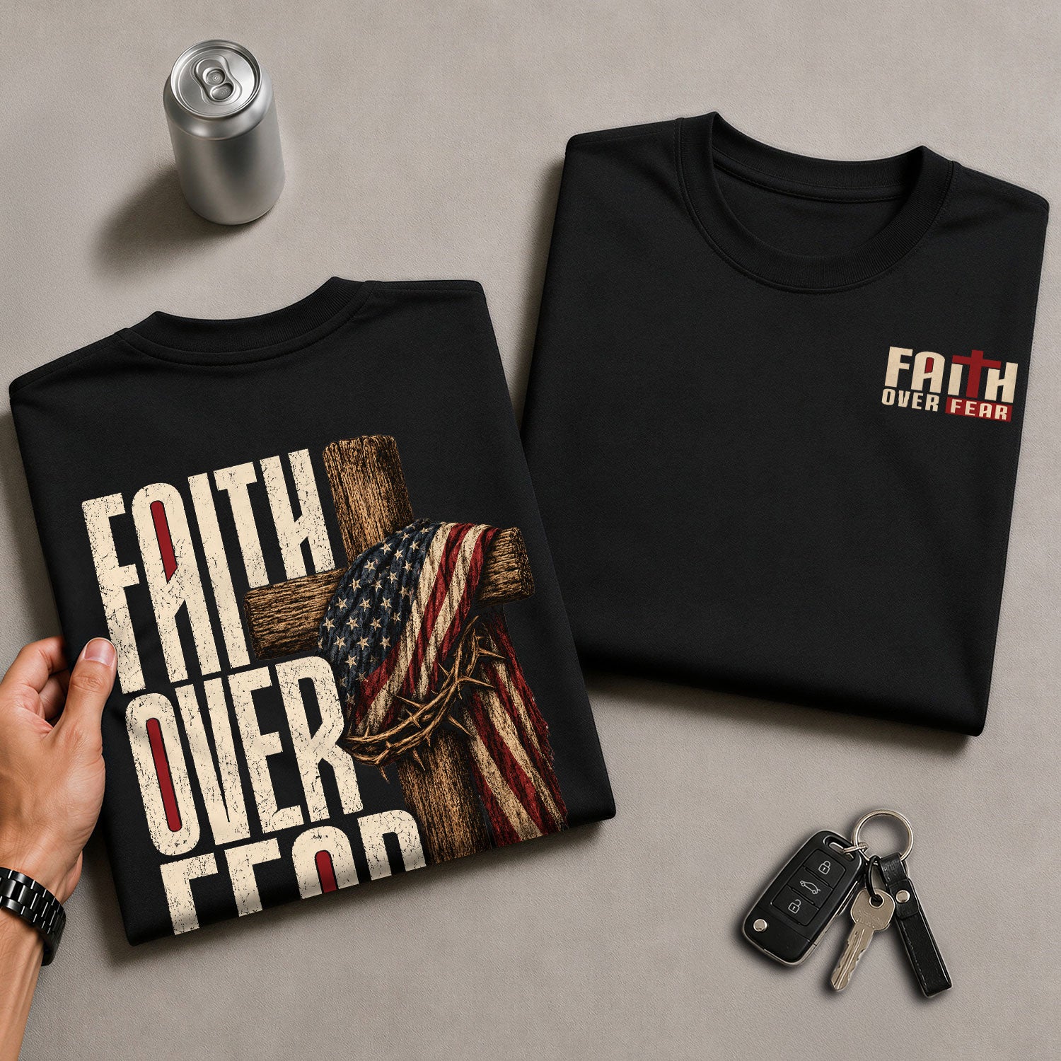 Faith Over Fear Christian Shirt Patriotic Cross American Flag Religious Graphic Tee - Rust Field Wear