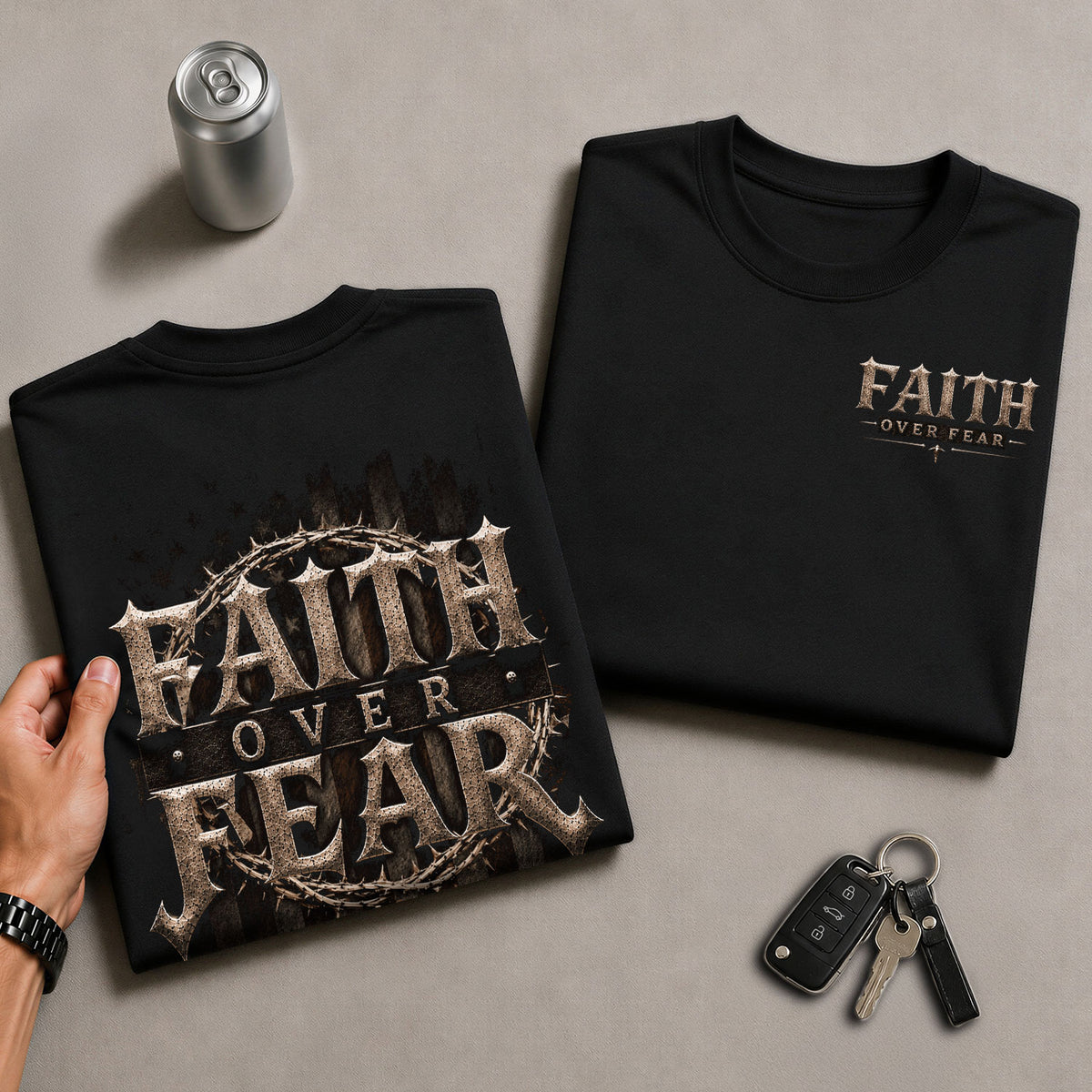 Faith Over Fear Crown of Thorns Christian Graphic T-Shirt Unisex Casual Apparel Top - Rust Field Wear