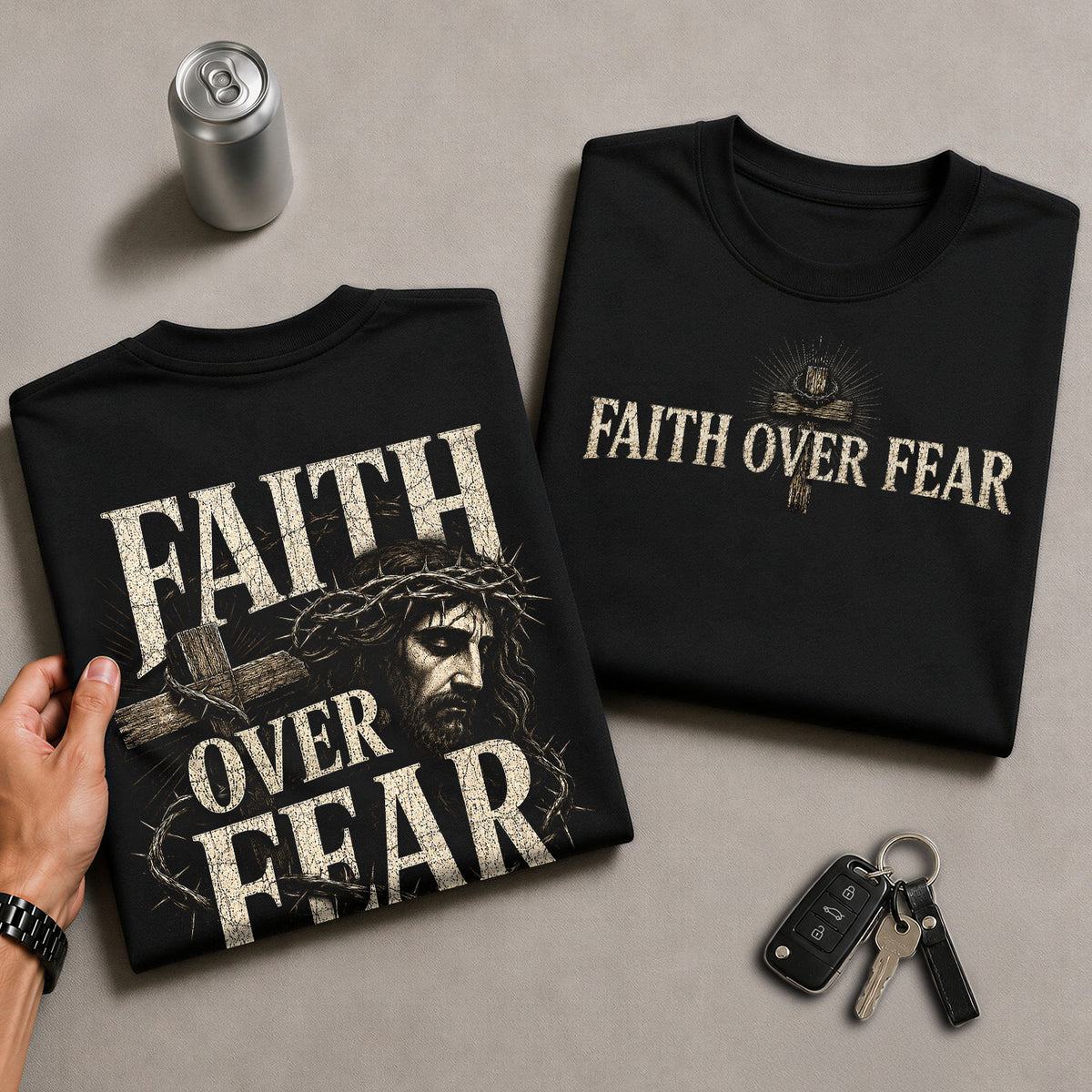 Inspirational Christian T-Shirt Faith Over Fear Jesus Cross Casual Cotton Shirt - Rust Field Wear