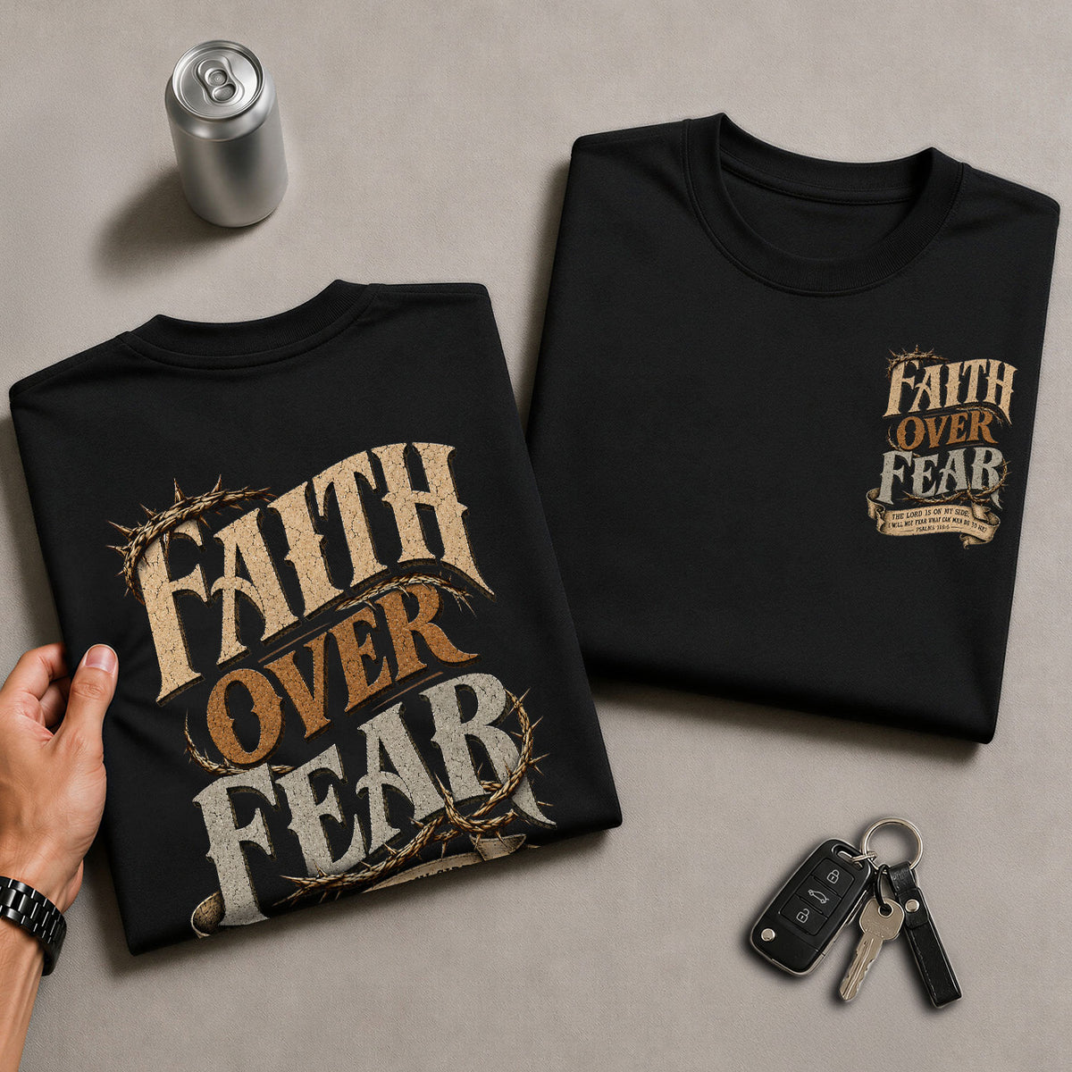 Faith Over Fear T Shirt Christian Crown Of Thorns Psalms 118 6 Religious Tee Top - Rust Field Wear