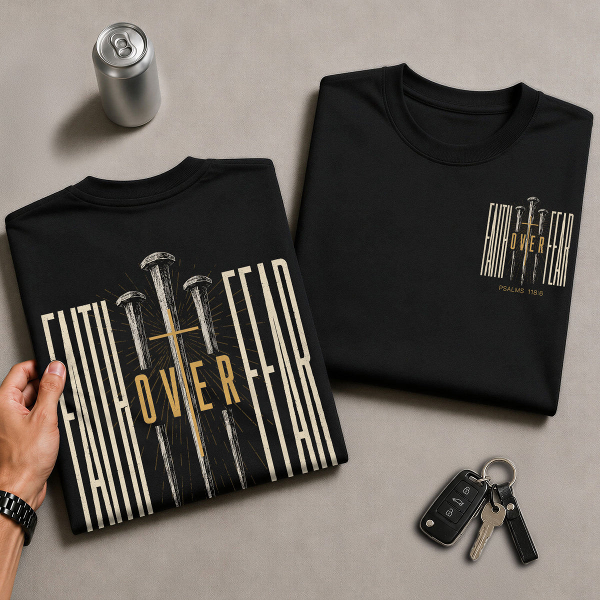 Faith Over Fear T Shirt Christian Cross Nails Psalms 118 6 Religious Tee Apparel - Rust Field Wear