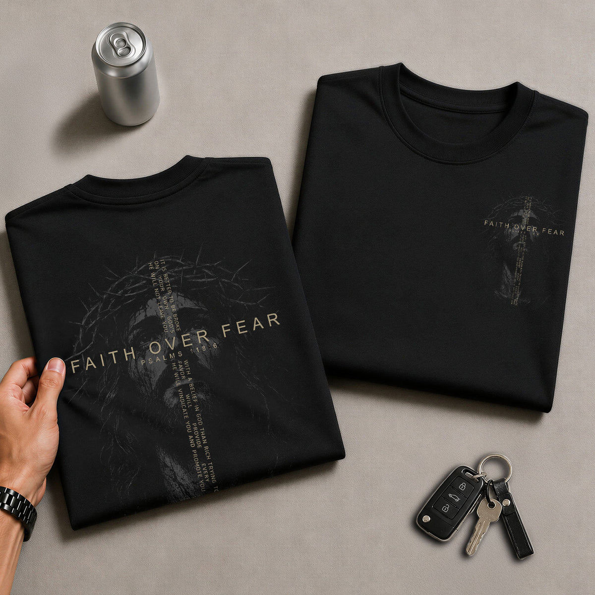 Faith Over Fear Jesus Crown Of Thorns Psalms 118 6 Christian T Shirt Apparel Top Unisex - Rust Field Wear